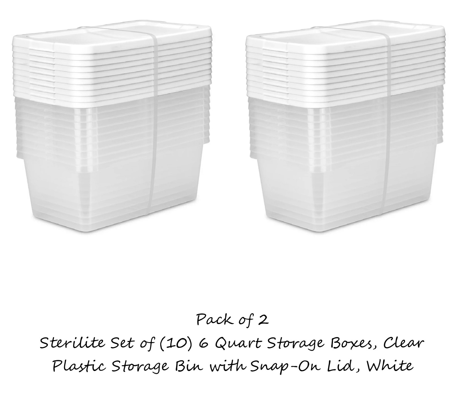 Sterilite Set of 10 6 Qt Clear Snap-On Lid Storage Boxes – Pack of 2 (20 Count)