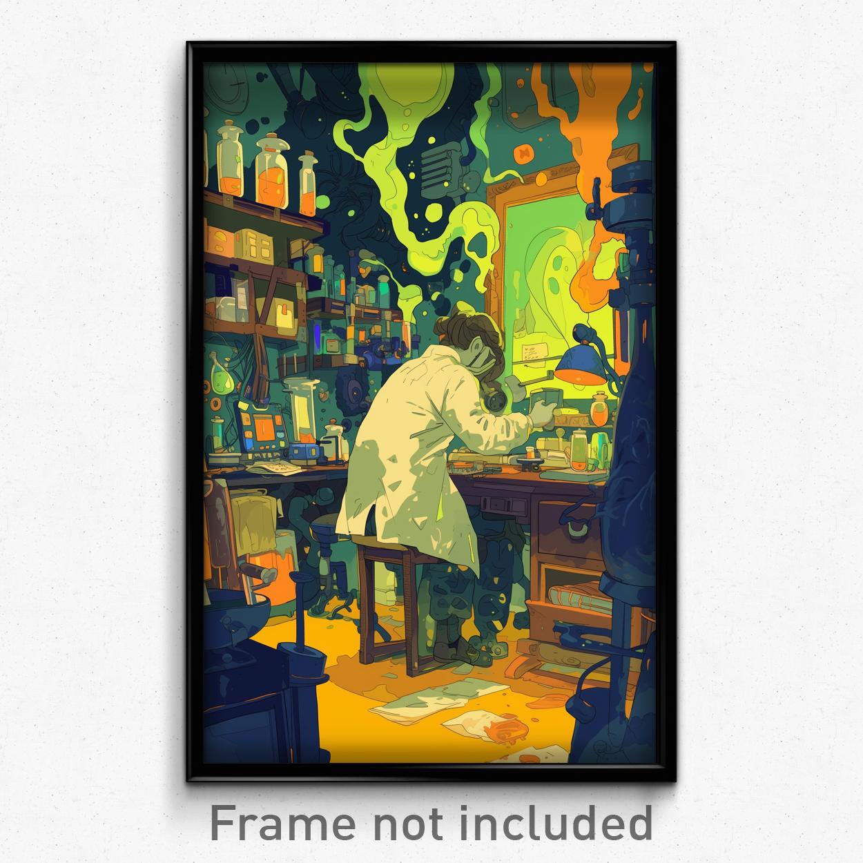 Art Poster - Frightening Laboratory (Psychedelic Trippy Weird 11x17 Print)