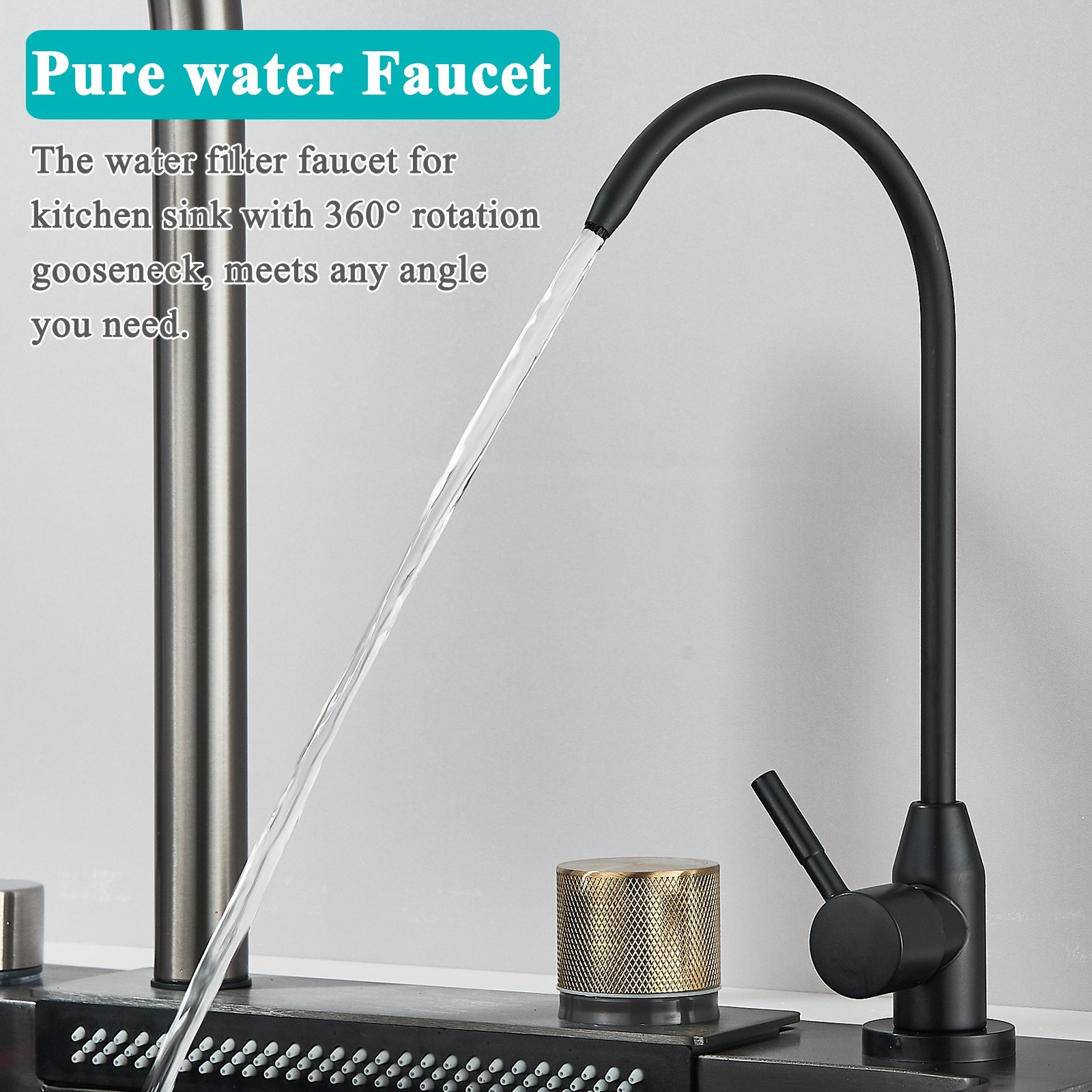 24" Flying Rain Stainless Steel Waterfall Kitchen Sink with Faucet Single Bowl