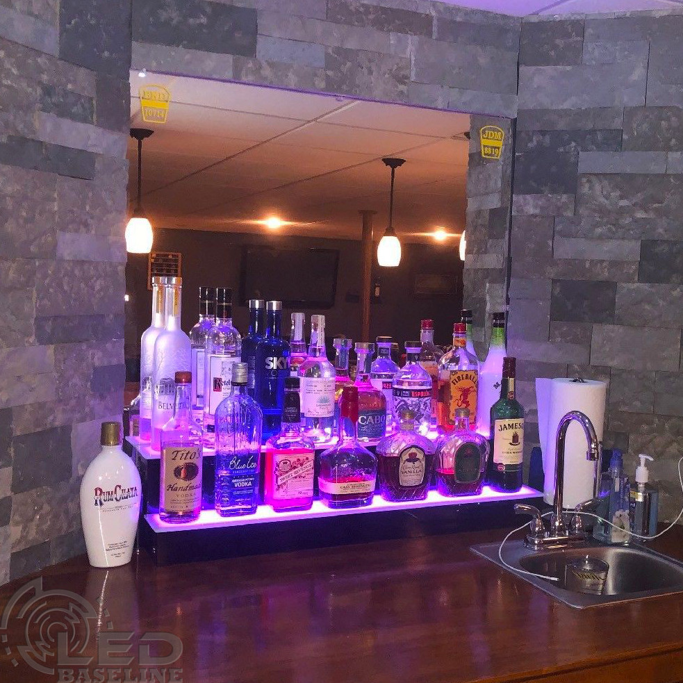 40" 2 Step LED Lighted Glowing Liquor Bottle Display Shelf Home Back Bar Rack