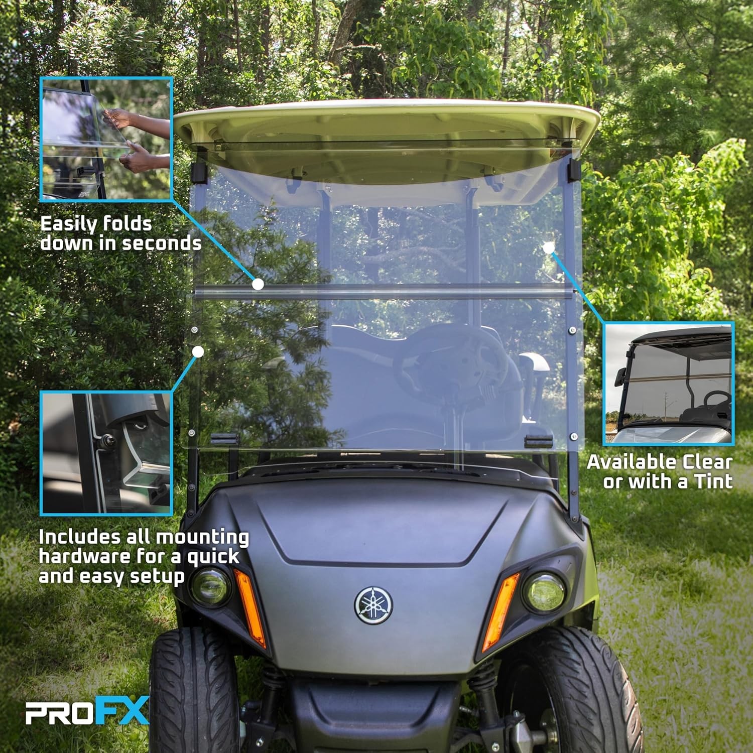 ProFX Golf Cart Windshield for Yamaha Drive2 (17-Up) - Tinted