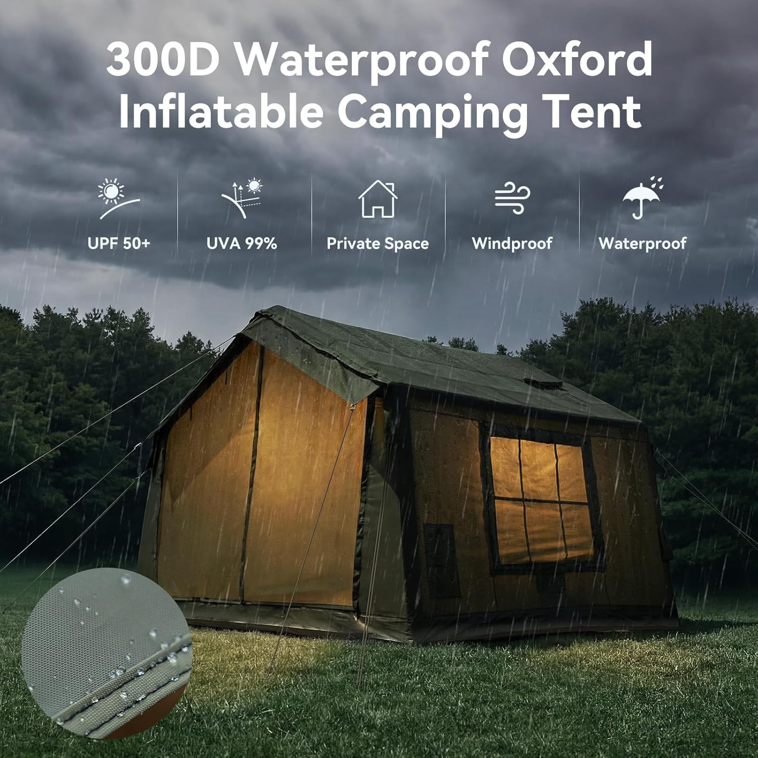 NAIZEA Inflatable Tent with Skylight Blow Up Tents w/Pump Stove Jack 6 Person