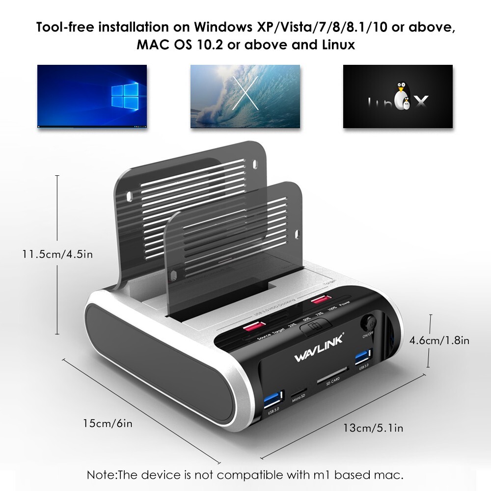 USB 3.0 to SATA 2.5" 3.5" SSD HDD Hard Drive Docking Station SD Card Reader Hub