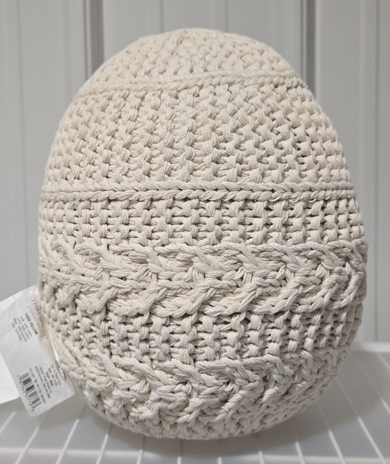 Threshold Egg Shaped Cream Color Crochet Style Accent Throw Pillow 12.5" Tall