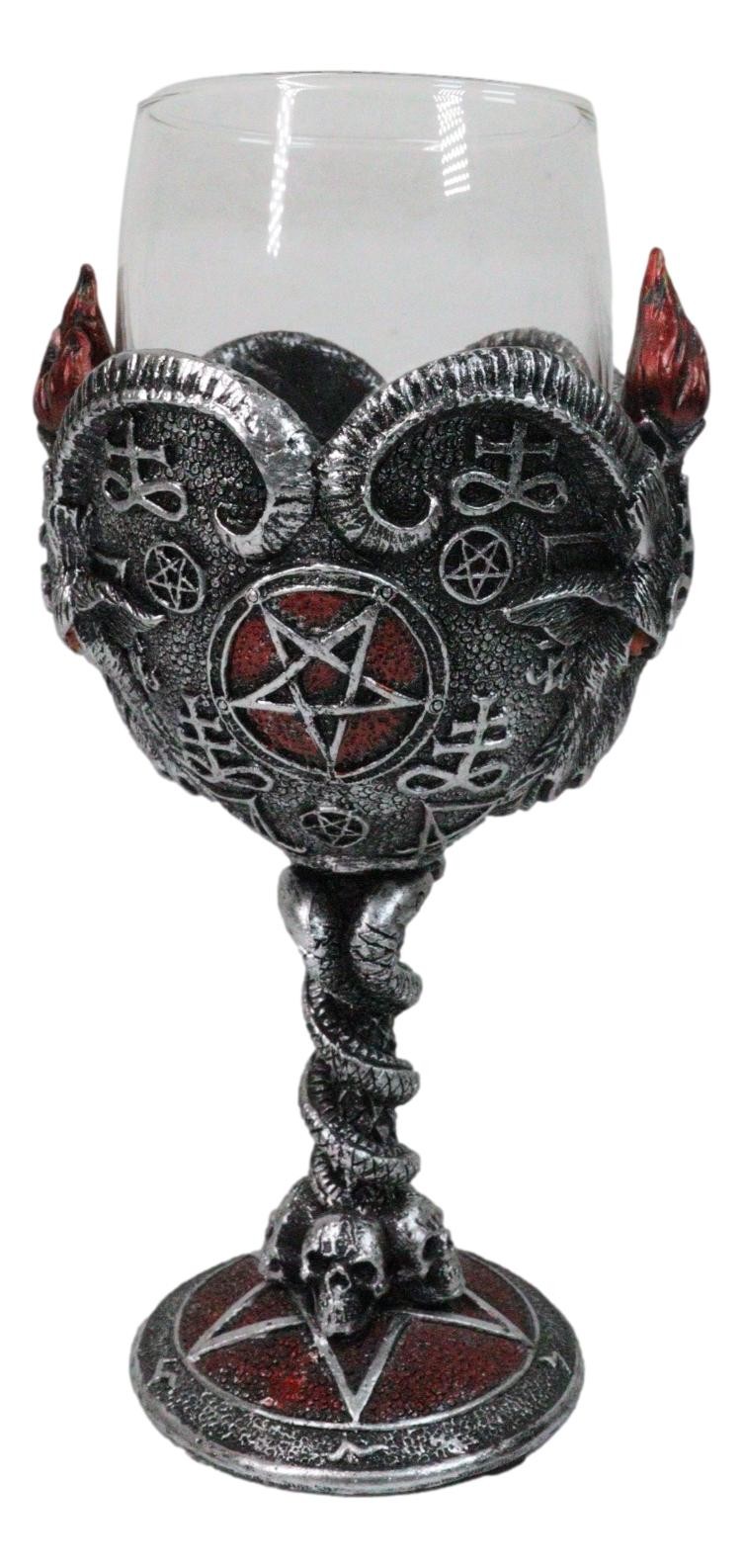 Occultic Sabbatic Goat Baphomet With Pentagram Wine Glass Goblet Chalice