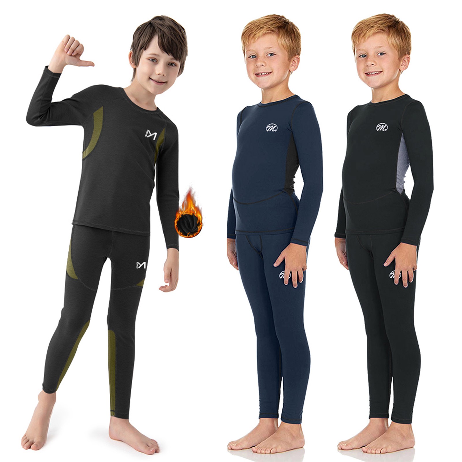 Youth Boys' Thermal Underwear Set Fleece Lined Long Johns Shirt Leggings Pants