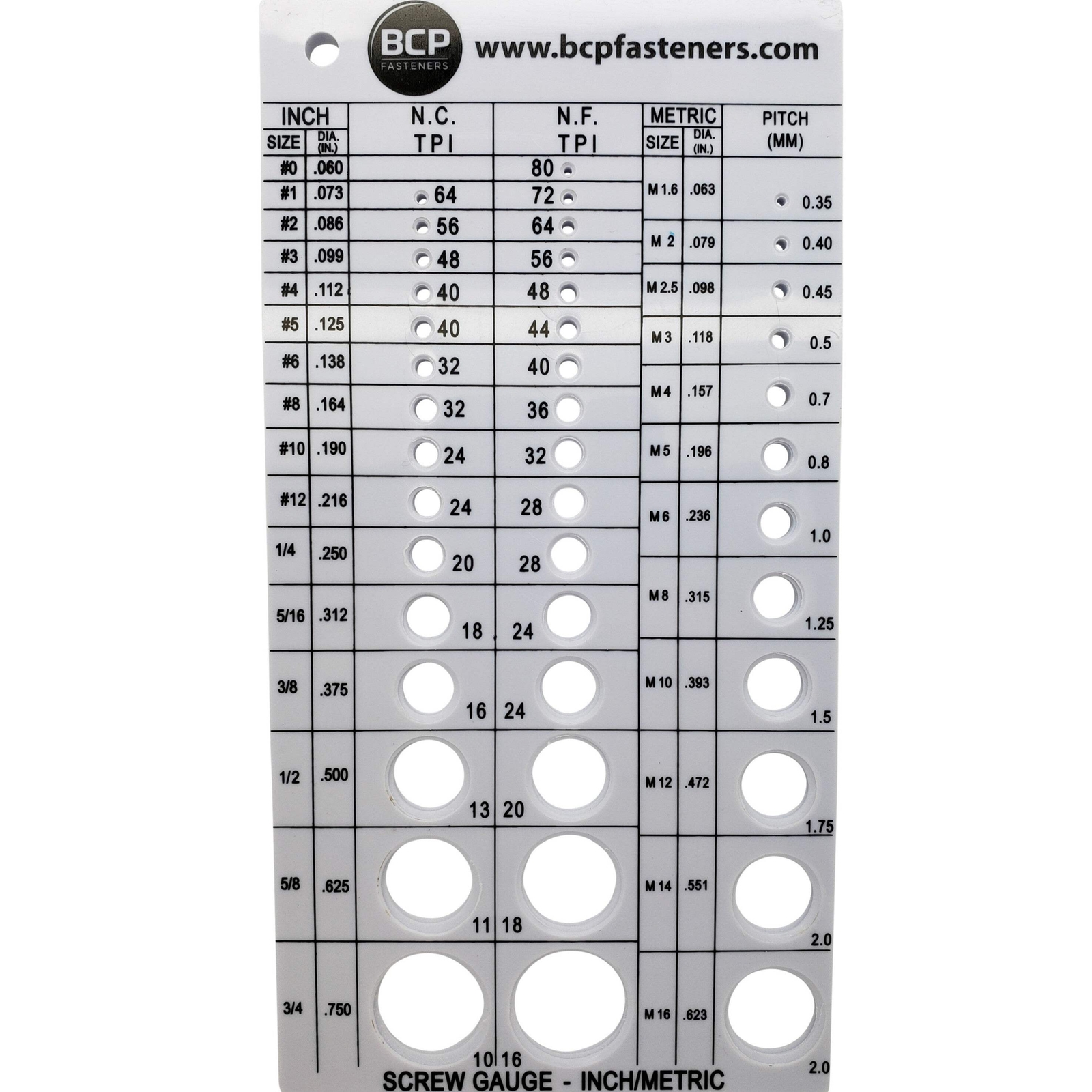 Screw Thread Gauge | Metric And SAE | Recommends Drill Bit & Tap Size (BCP675)