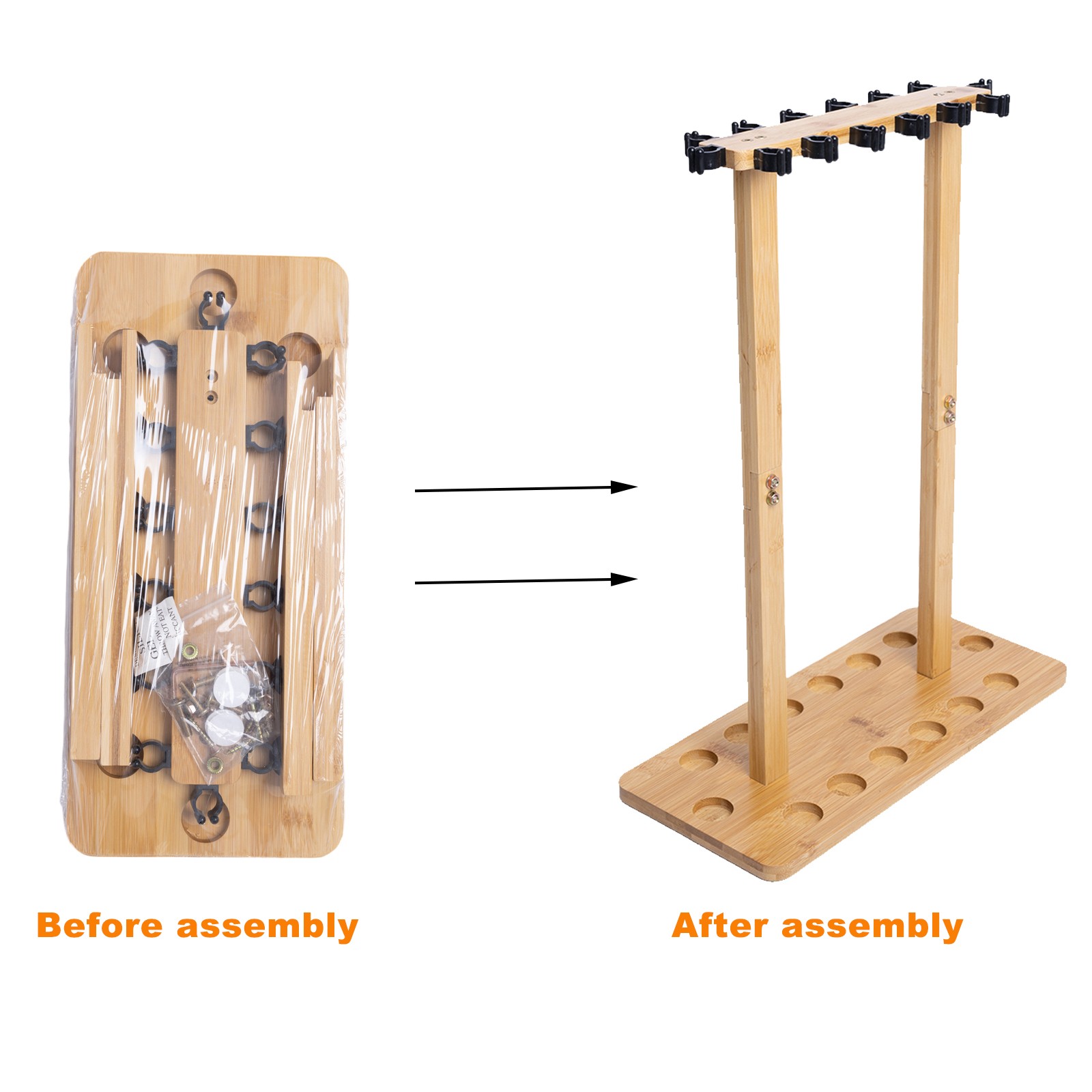 Fishing Rod Storage Racks, 100% Wood Floor Stand Fishing Pole Holders of 14 Rods