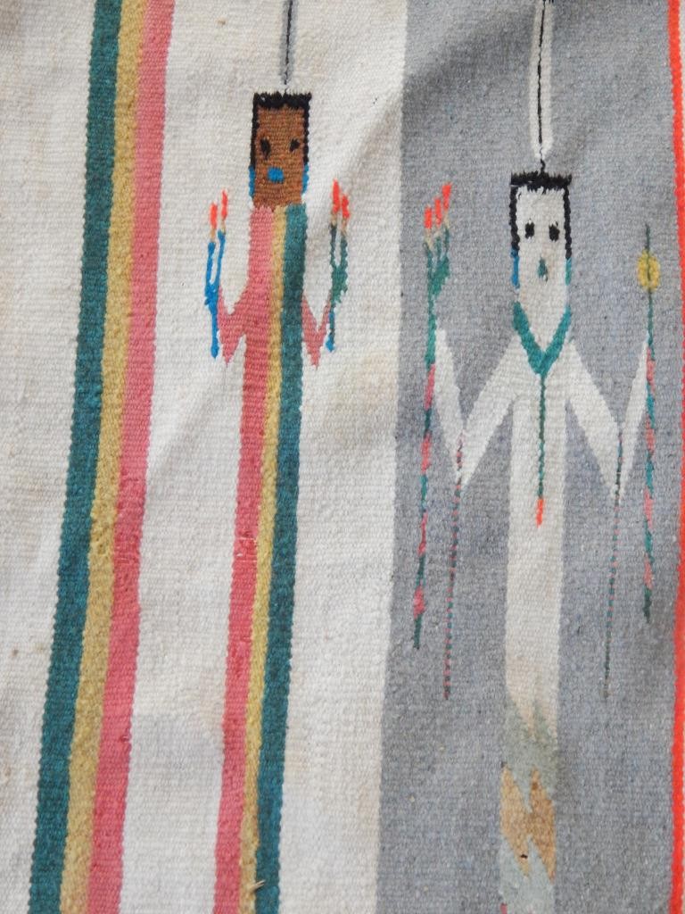 30.5 X 57" VINTAGE NAVAJO INDIAN SHIPROCK CORN YEI PICTORIAL RUG / WEAVING