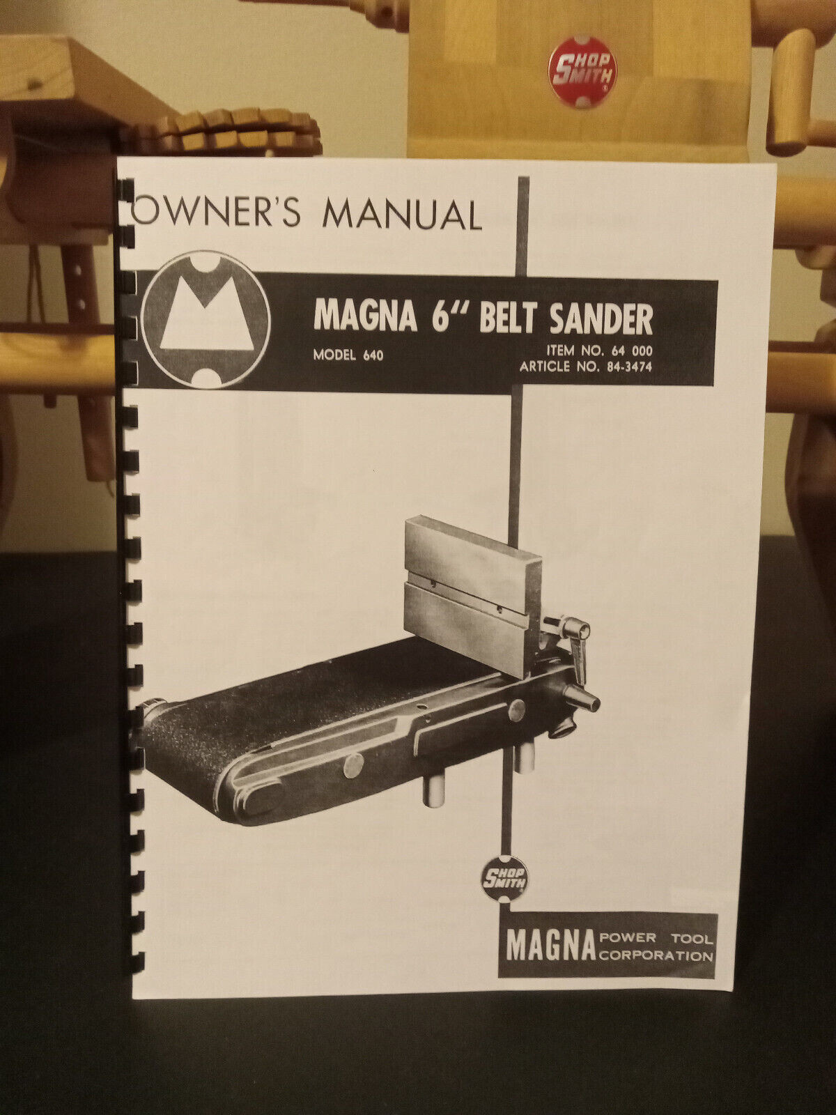 SHOPSMITH MAGNA 6" Belt Sander Owner's Manual Model 640 Fits 10 ER & Mark V