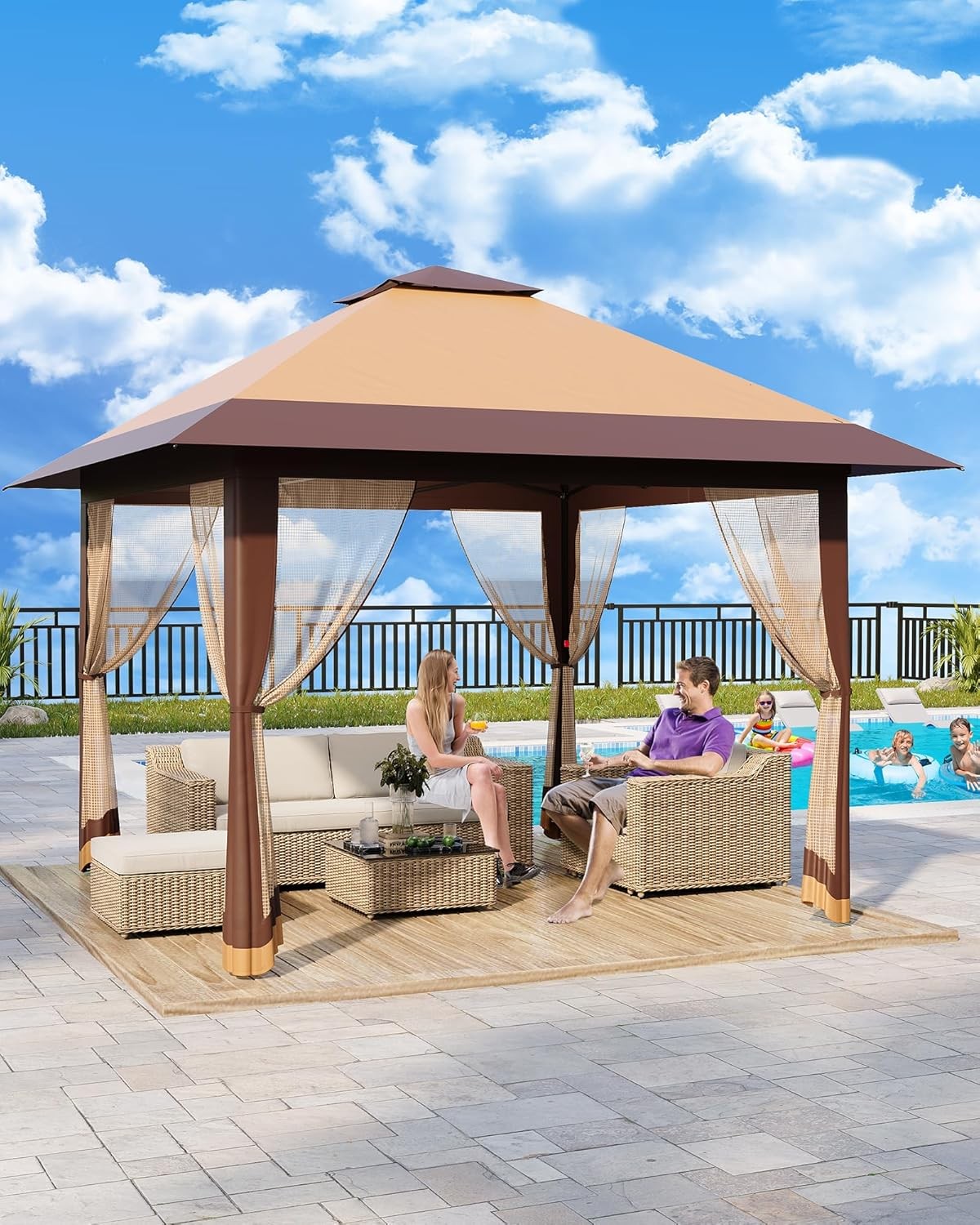 2 Tier 13x13FT Gazebo Replacement Top Canopy Cover for Outdoor BBQ Grill Shelter