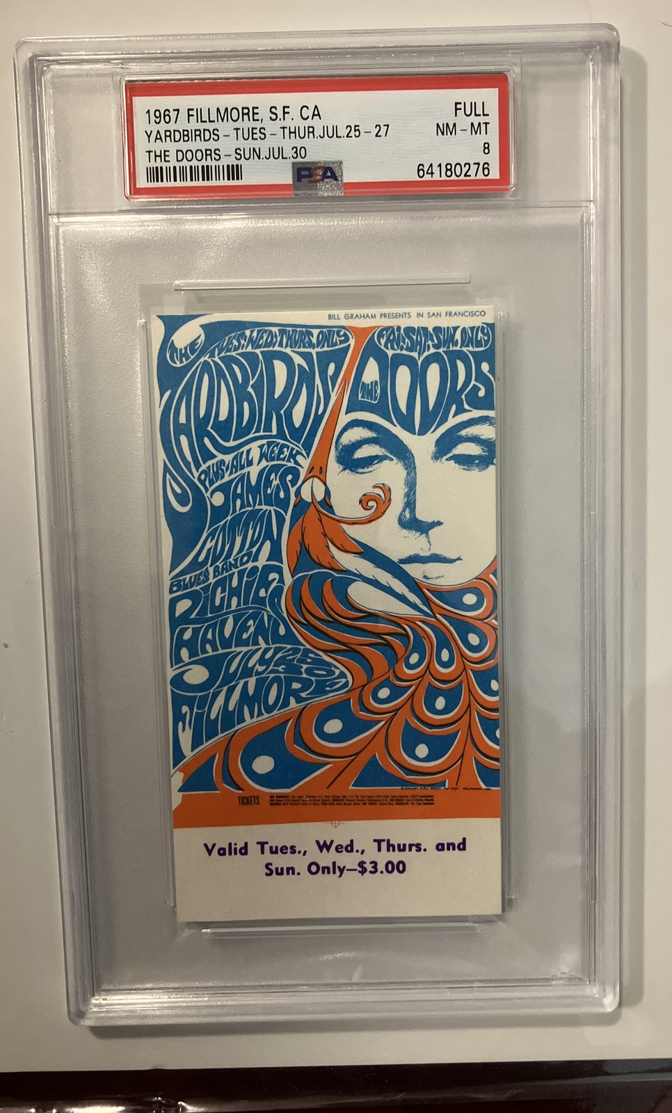 1967 the doors yardbird ticket psa full 8 nm filmore Rock Concert