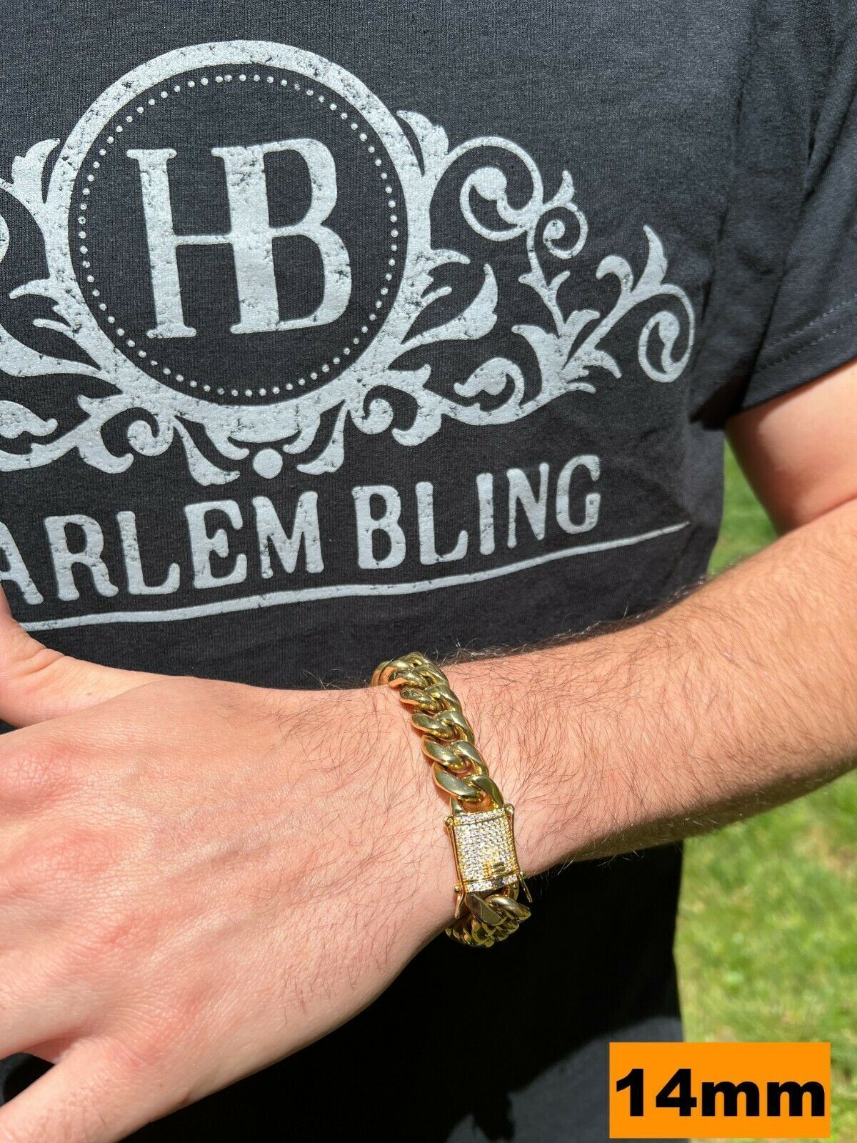 14k Gold Plated Stainless Steel Miami Cuban Bracelet Iced MOISSANITE Pass Tester