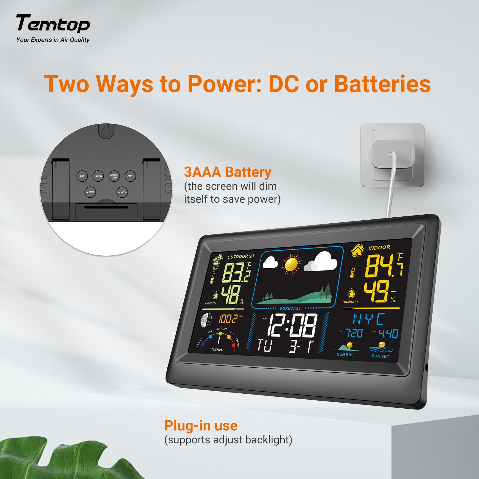 Digital LCD Weather Station Clock Indoor & Outdoor Calendar Thermometer Wireless