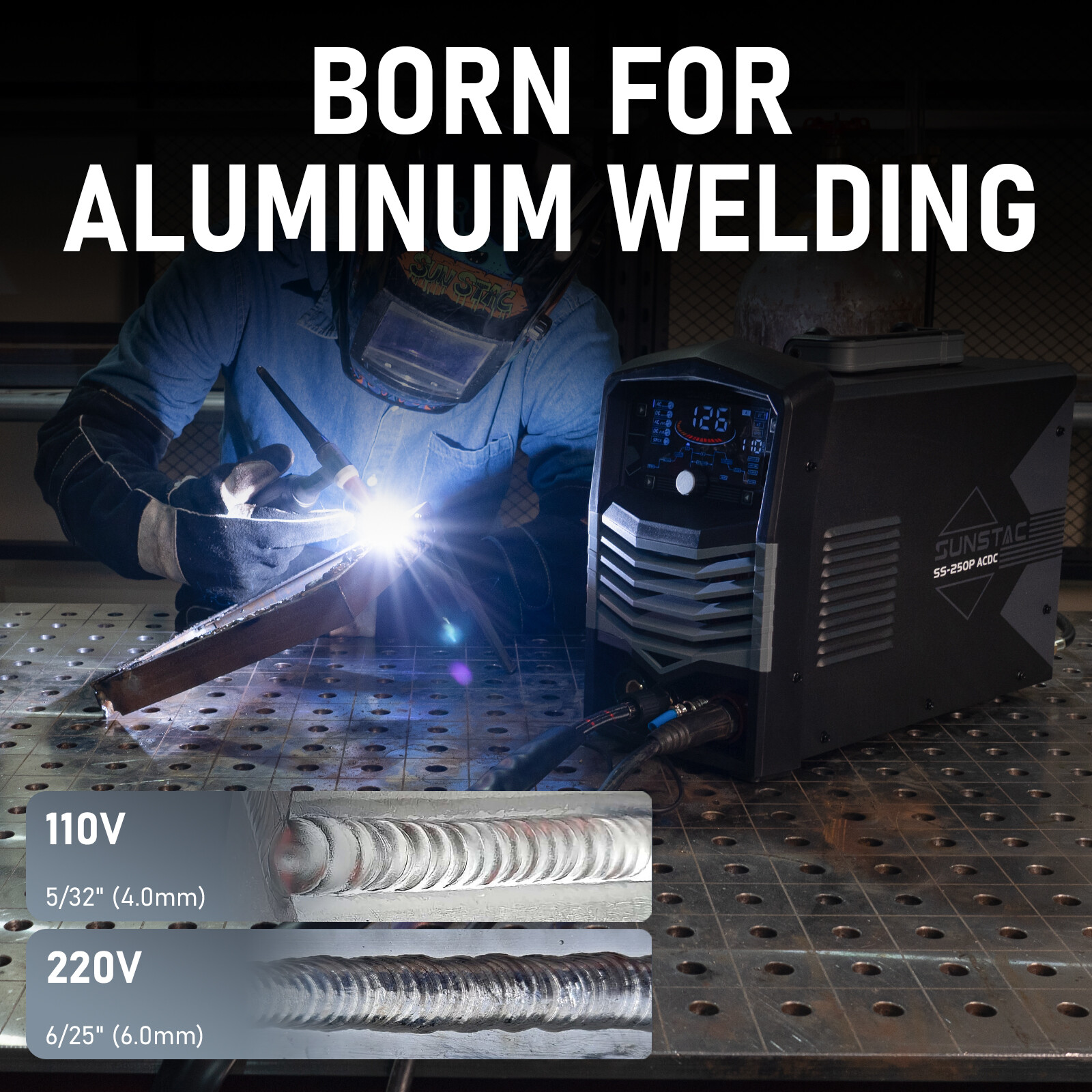 250A AC/DC Aluminum TIG Welder with Pulse DC TIG/AC TIG/Pulse TIG/SPOT TIG/Stick