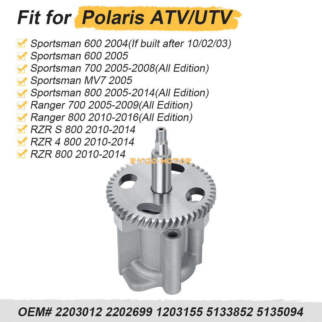 Oil Pump w/ Gerotor For Polaris 2203012 2202699 1203155 Sportsman Ranger RZR 800