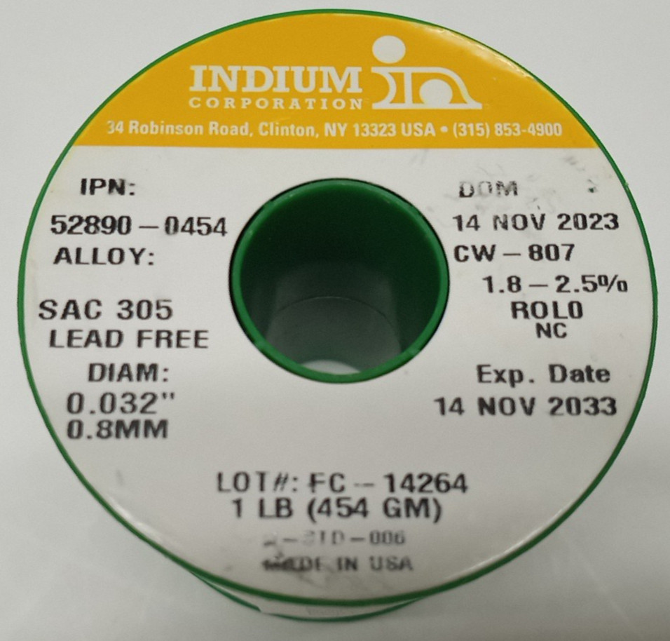 NEW Open Box Indium WIREFC-52890-0454 CW-807 Flux-Cored Wire SAC 305 N1953 C9