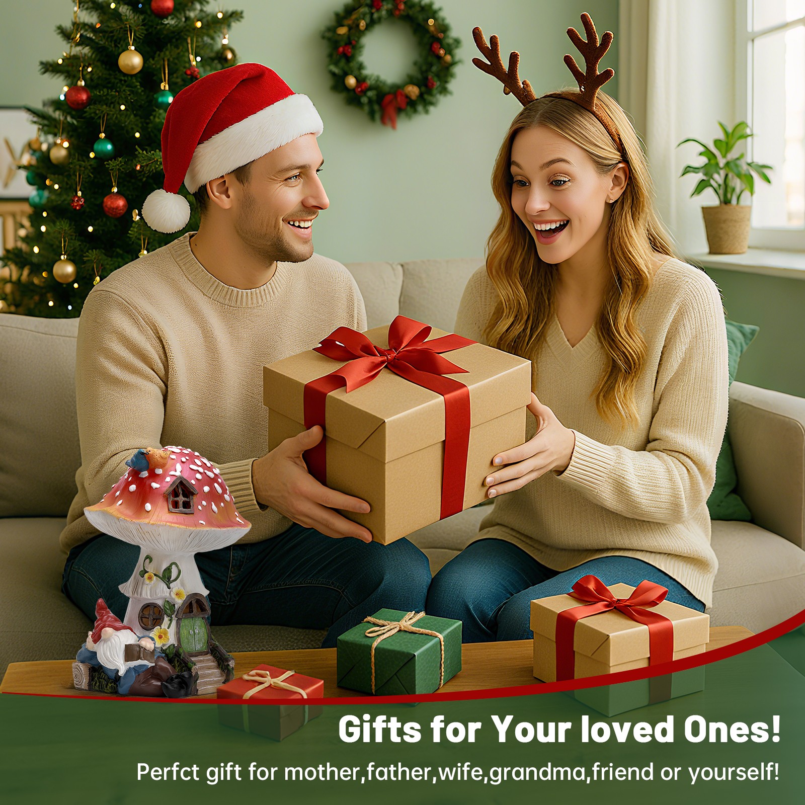 Fairyland Solar-Powered Mushroom Gnome with LED Lights – Festival Gift Set