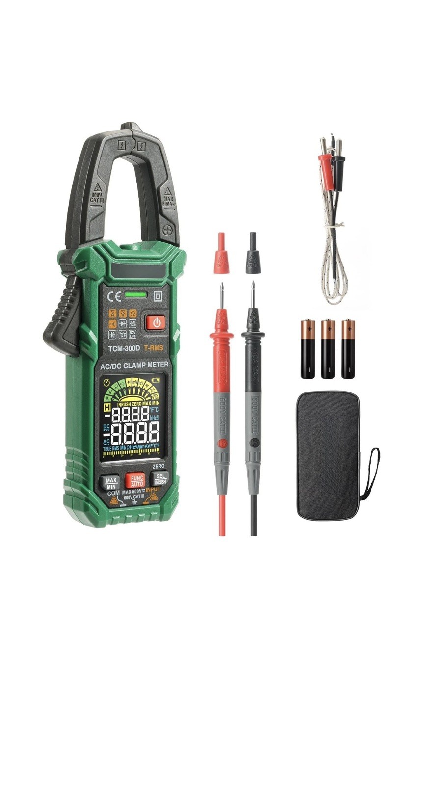 TCM-300D Digital Clamp Meter, 6000 Counts Multimeter,  Auto-Ranging Voltmeter