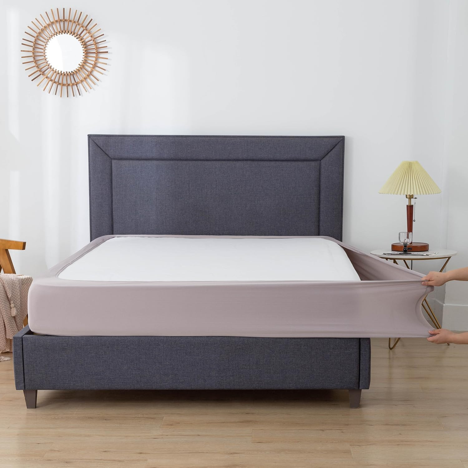 Box Spring Cover Queen Size, 4 Way Stretch Smooth and Elastic Wrap around Band 4