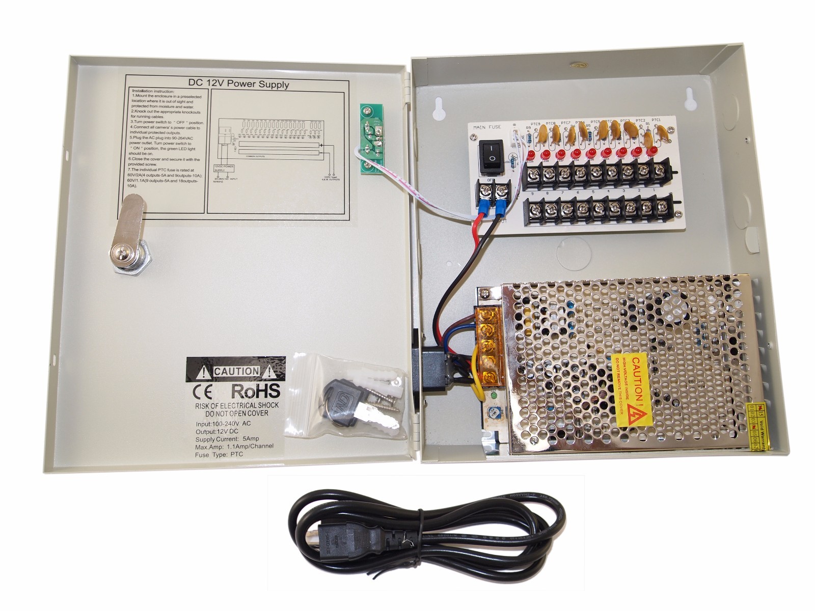 8 Channel Power Supply Distribution Box 12V DC 5Amp for CCTV Security Camera