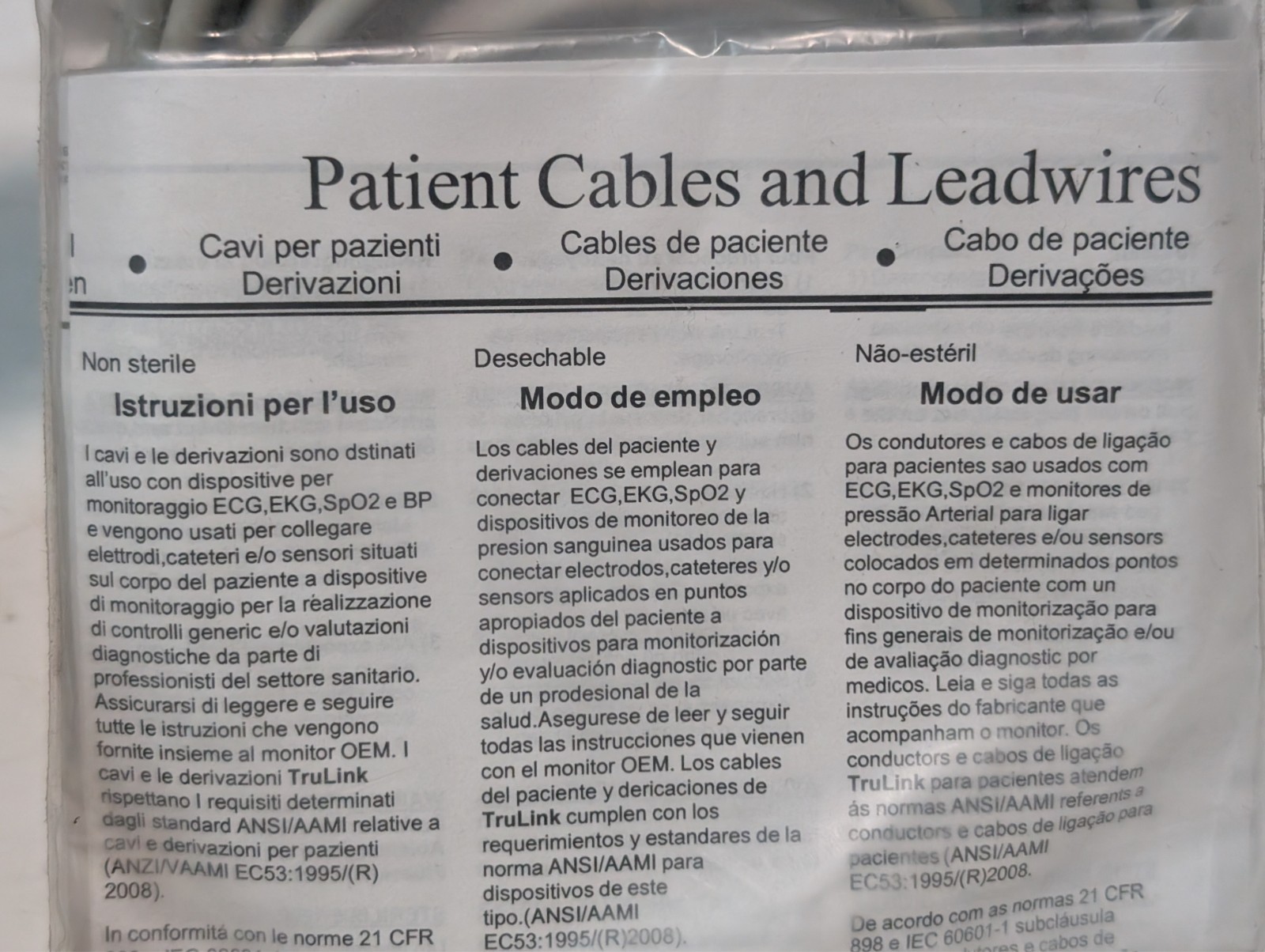 Lot of 5 TruLink 700-0008-57 5-Lead Shielded ECG Cables, 10ft AAMI Spacelabs