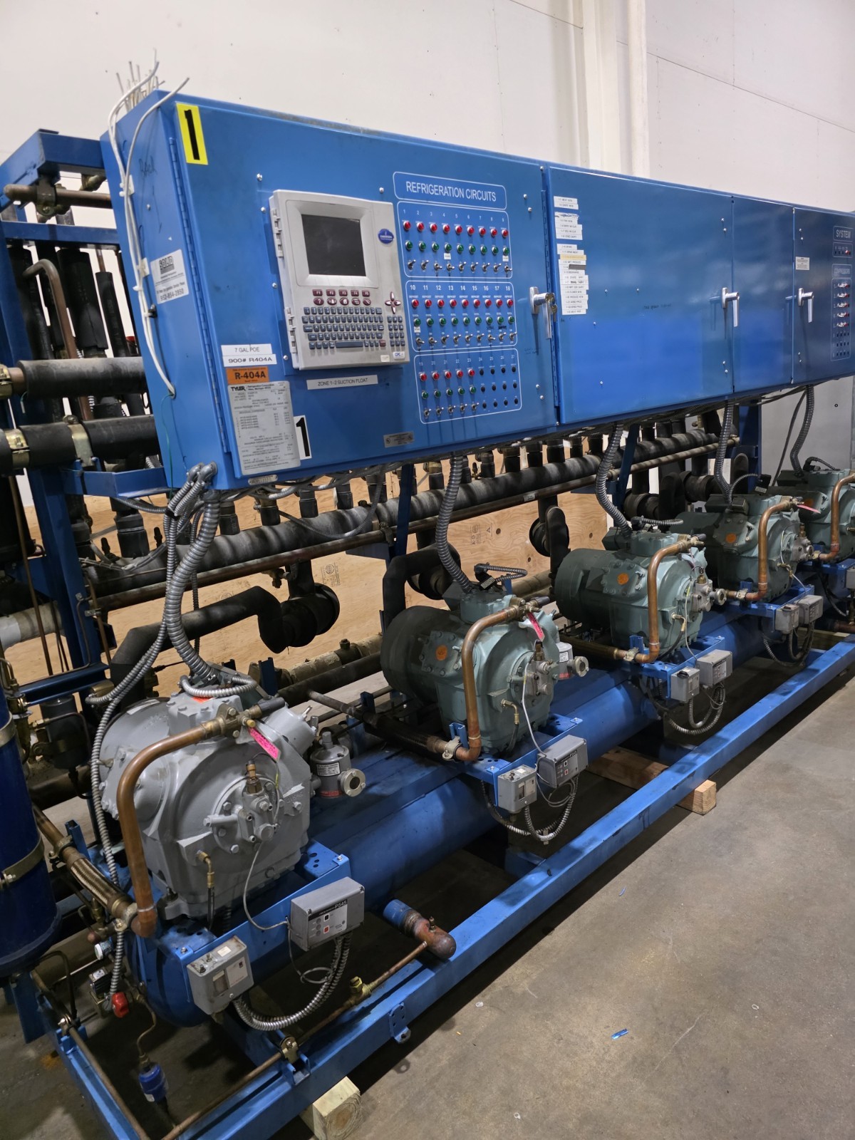 Tyler/Carrier 65 HP Refrigeration Compressor Rack Med Temp Cooler R404A R448/449