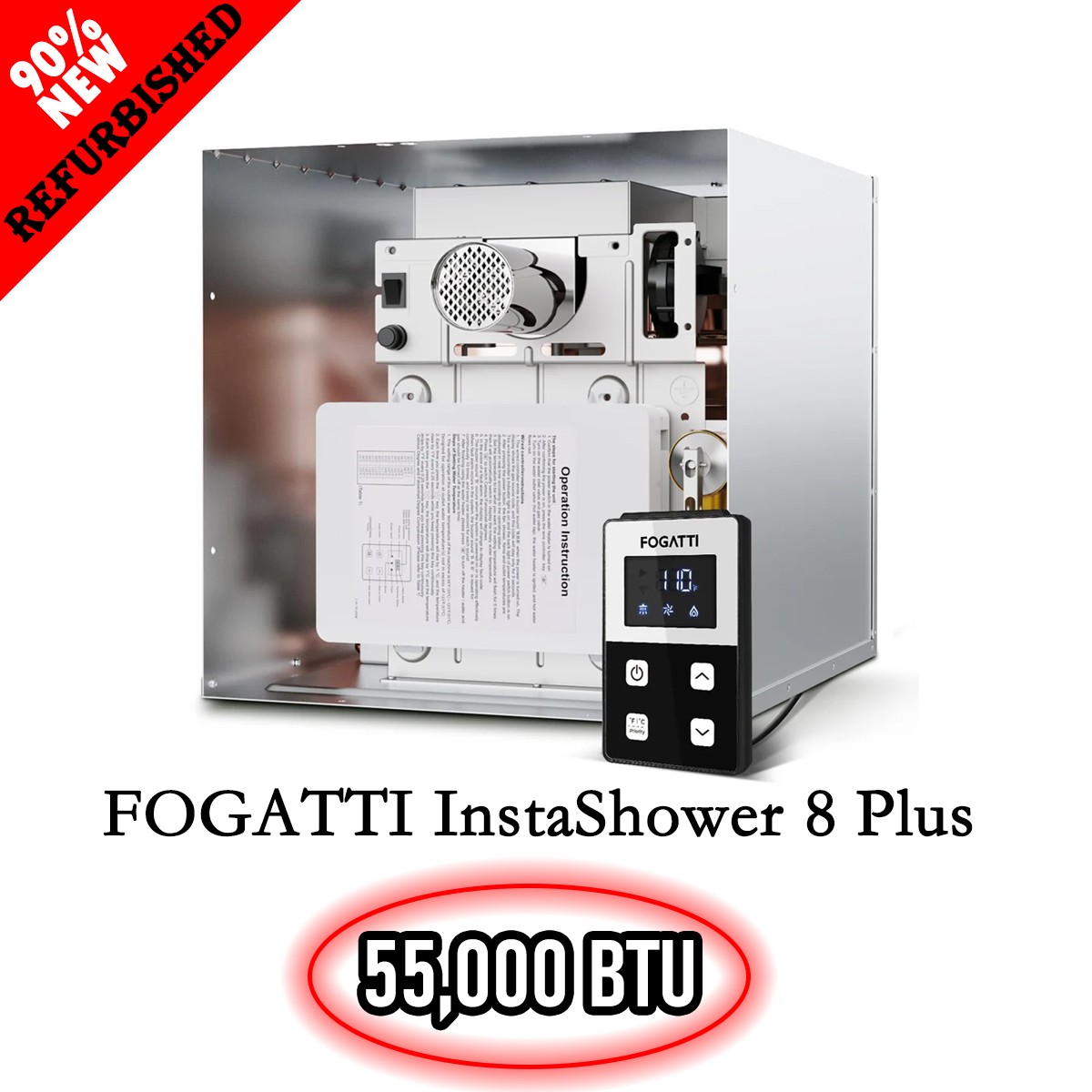 RV Tankless Water Heater 2.9GPM 55000BTU Fogatti InstaShower 8 Plus Without Door