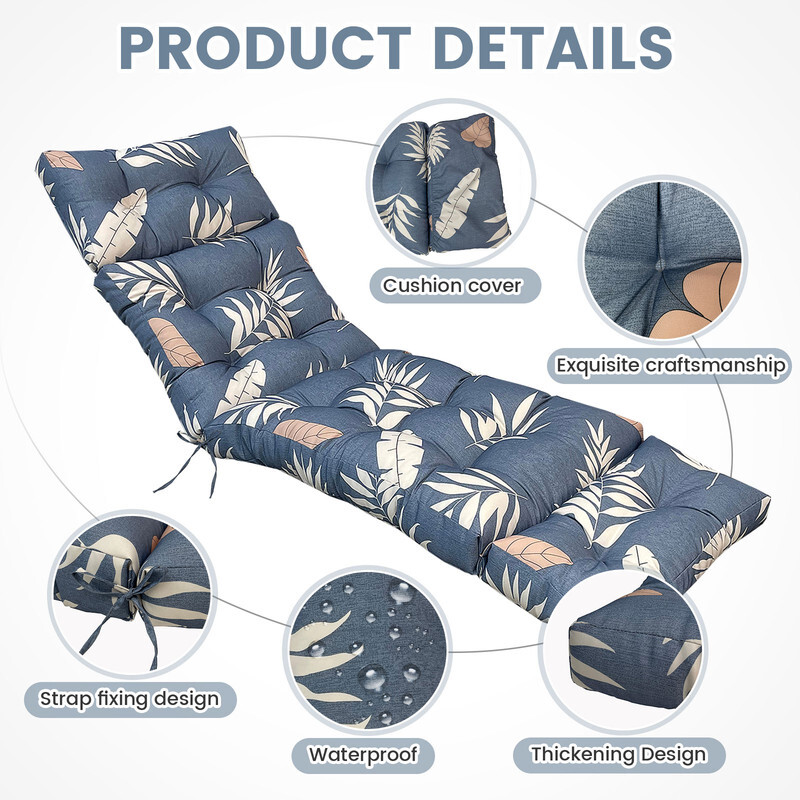 Outdoor Chaise Lounge Cushions Pad Waterproof Patio Bench Chair Mat with Ties