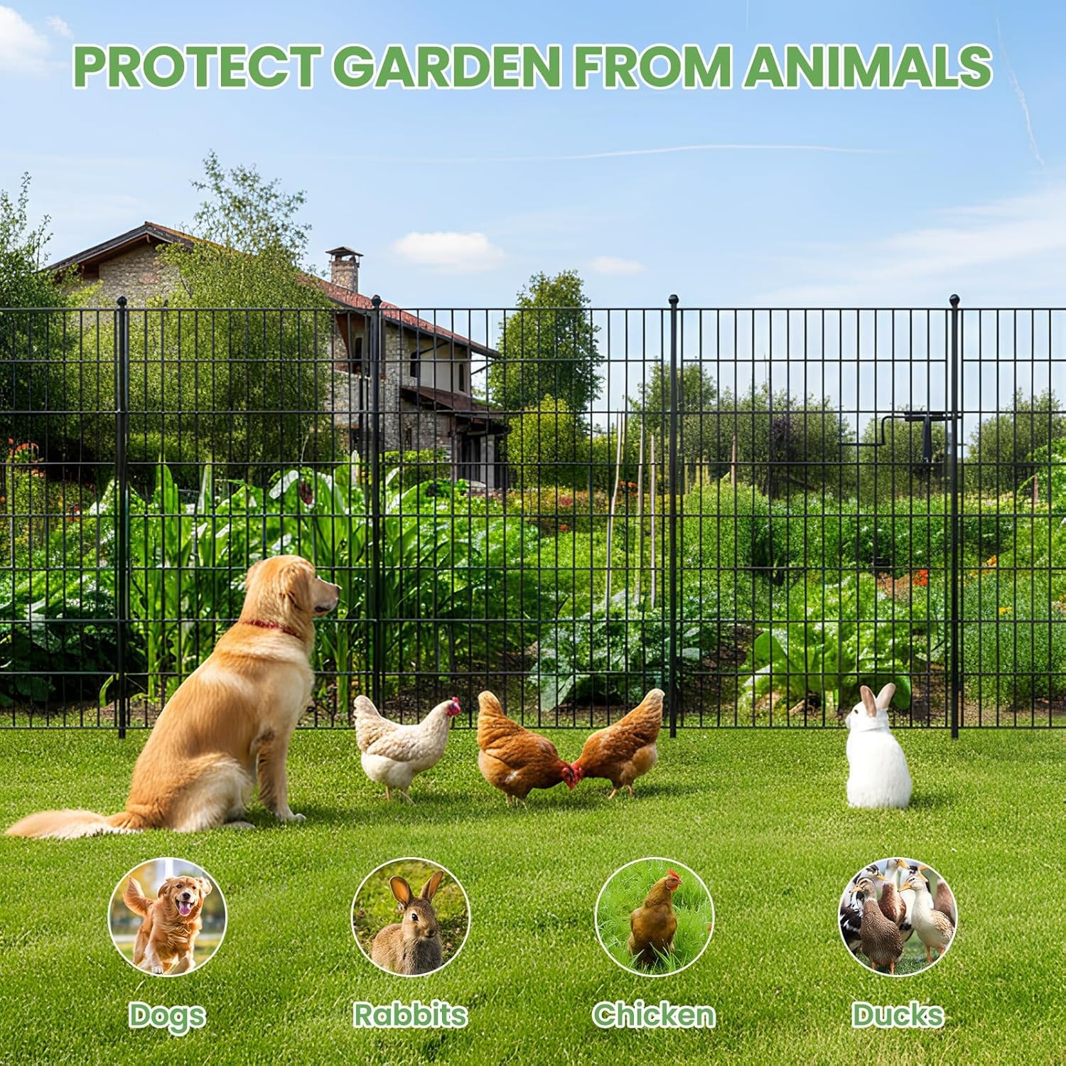 SLSY Metal Garden Fence Animal Barrier with Gate No Dig Dog Pet Fence 7/13 Panel