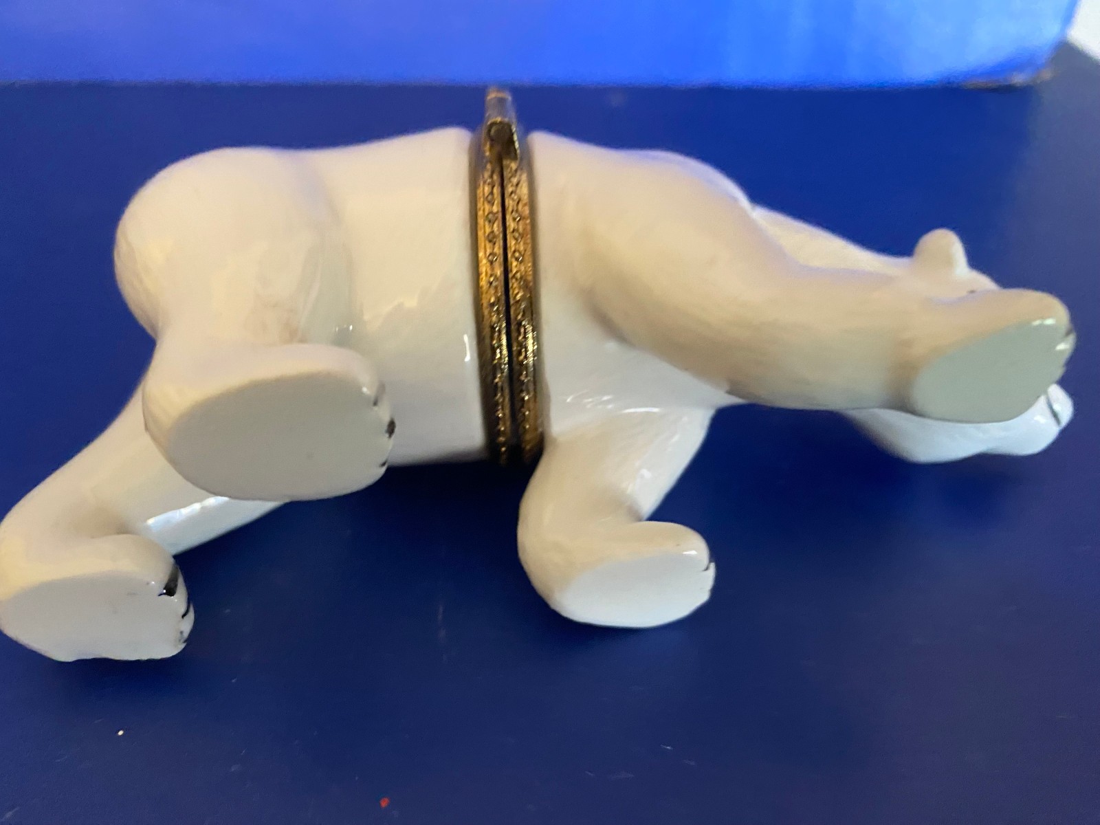Hinged Trinket Box White Polar Bear Hanging Ornament Porcelain 4 3/4" long