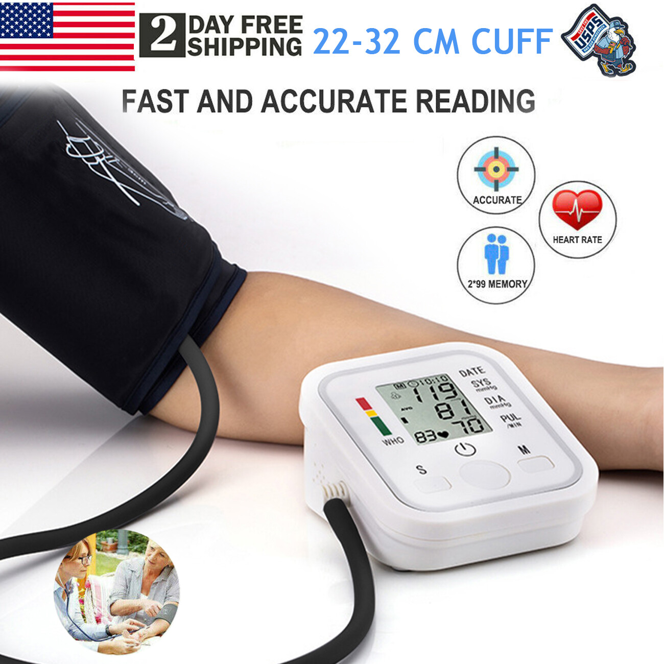 Digital Blood Pressure Monitor Automatic Pulse Meter BP Machine Voice Talking