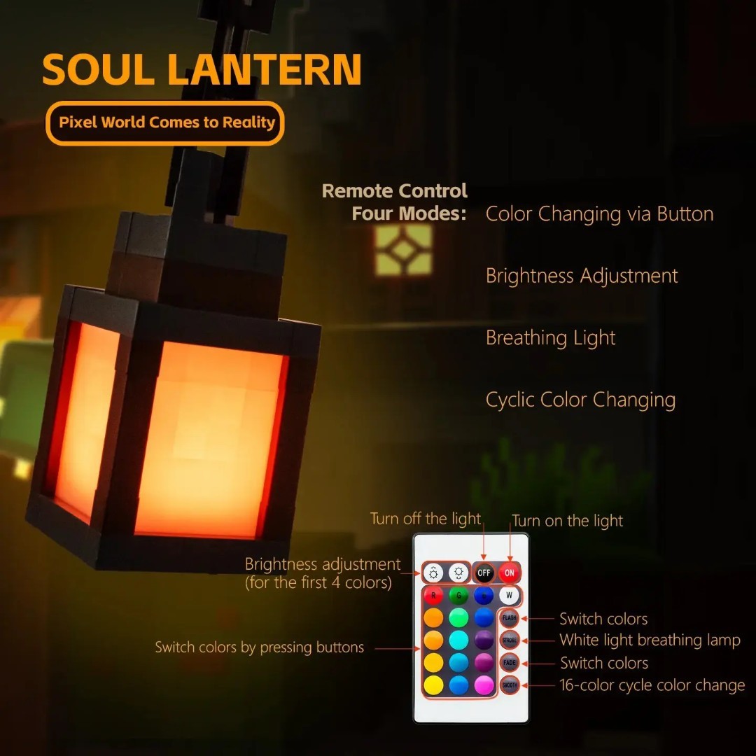 Pixel Night Light Lantern LED Lamp 16 Colors Changing Kids Room Decor Gamer Gift