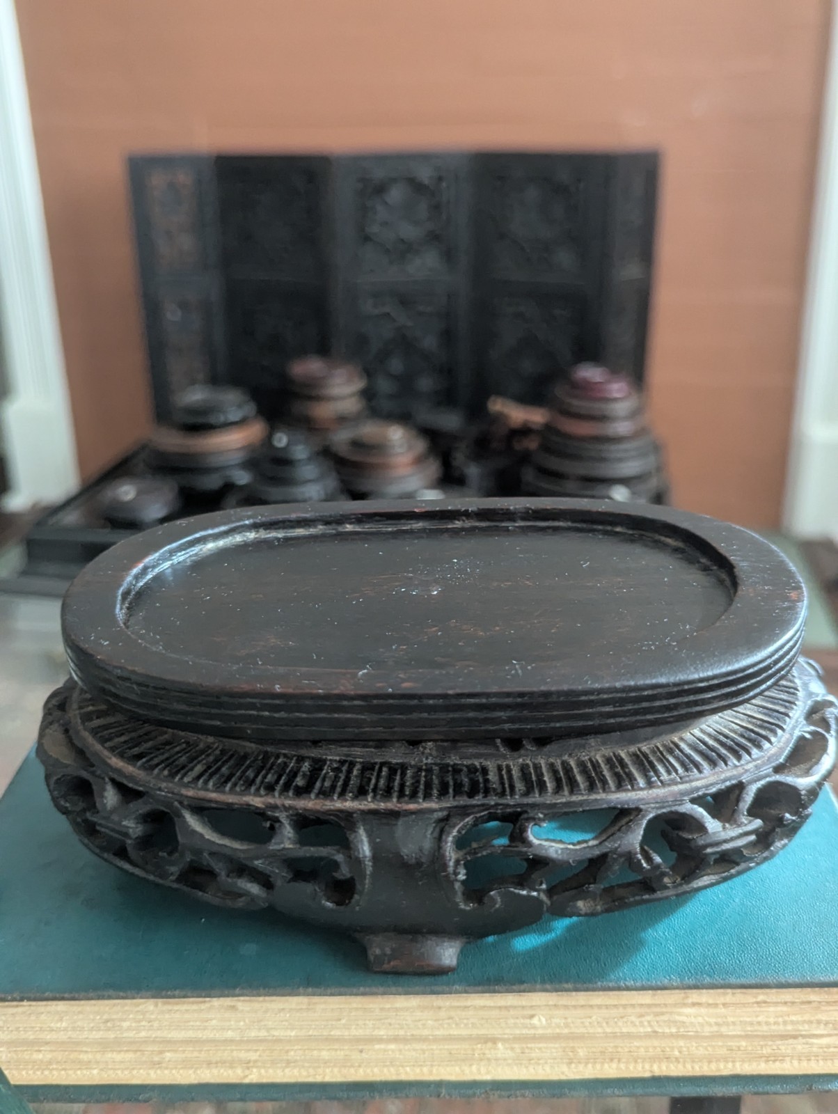 Vintage Chinese Carved Openwork Wood Display Stand Vase Base