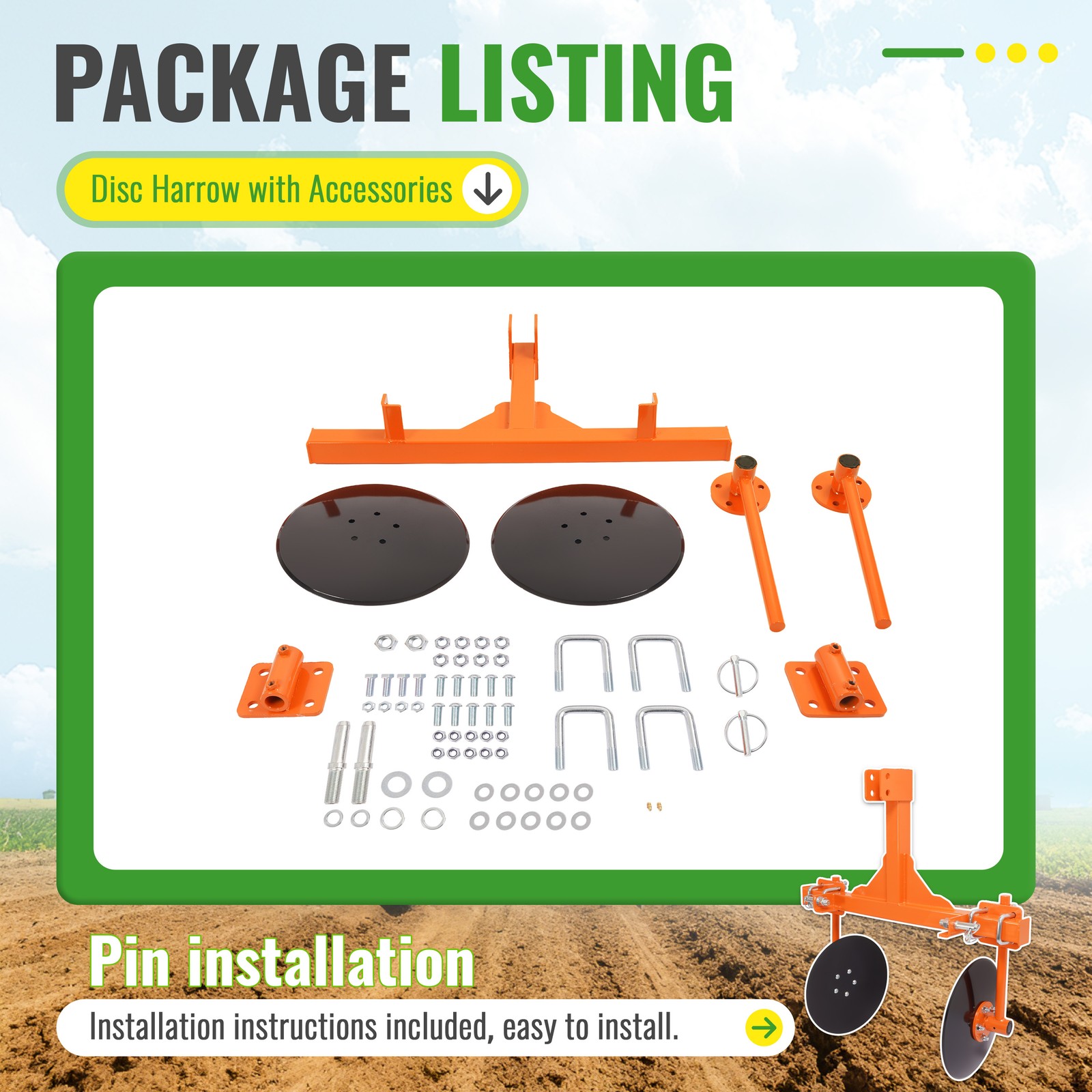 3 Point 48" Adjustable Disc Bedder Disc Harrow Fits Cat 1 Tractors, Quick Tach