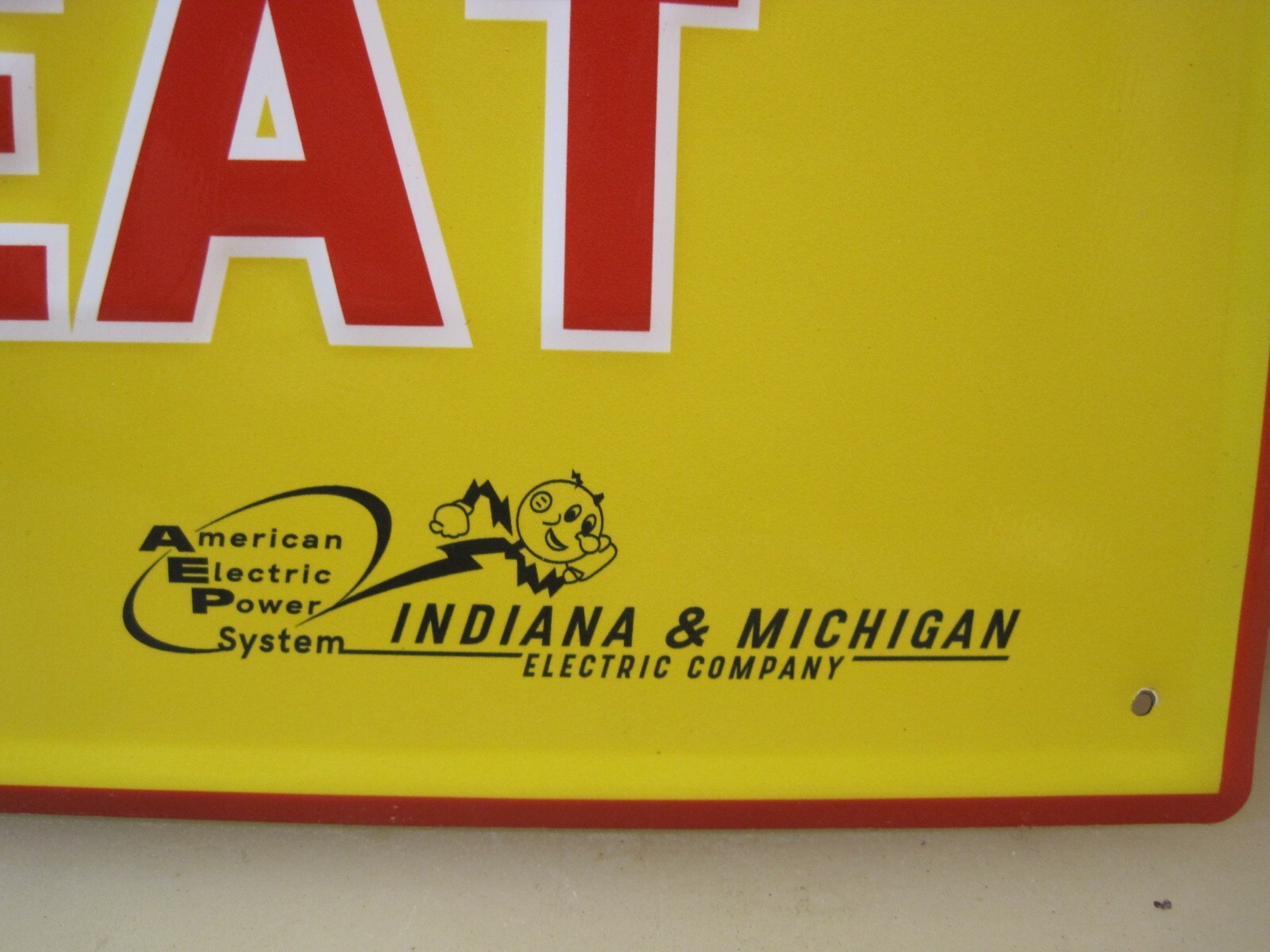 REDDY KILOWATT ELECTRIC HEAT METAL ADVERTISING SIGN INDIANA MICHIGAN ELECTRIC
