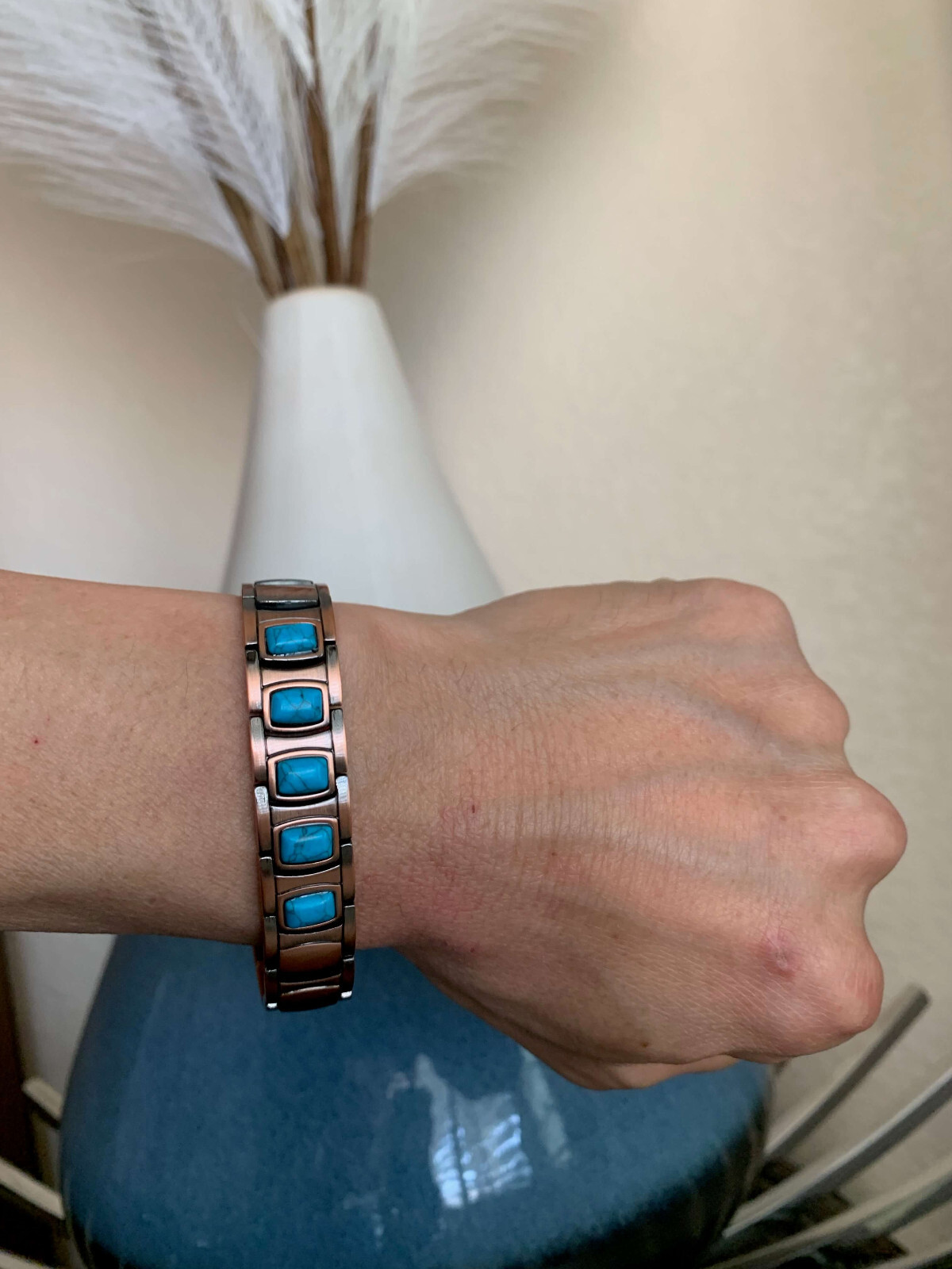 Turquoise Copper Magnetic Bracelet Men Balance Power Energy Joy Arthritis Pain X