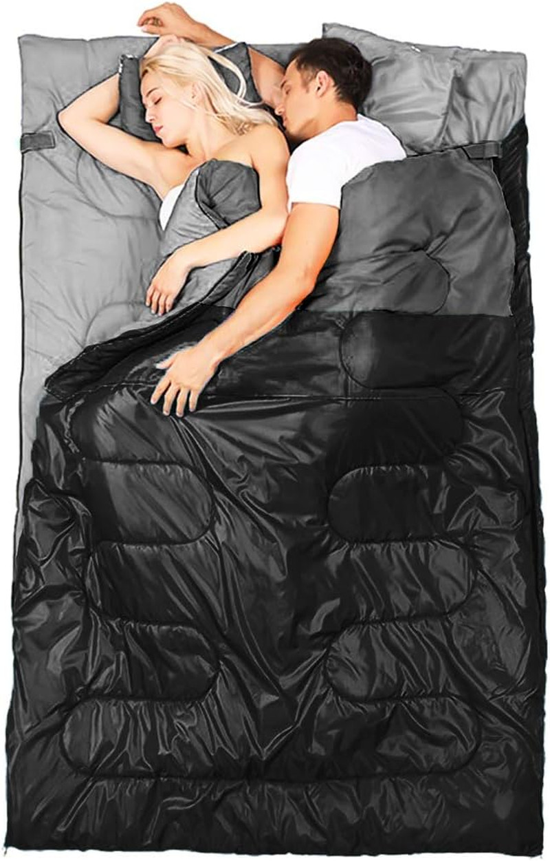 Double Sleeping Bag For Adults With 2 Pillows - Queen Size Xl Waterproof