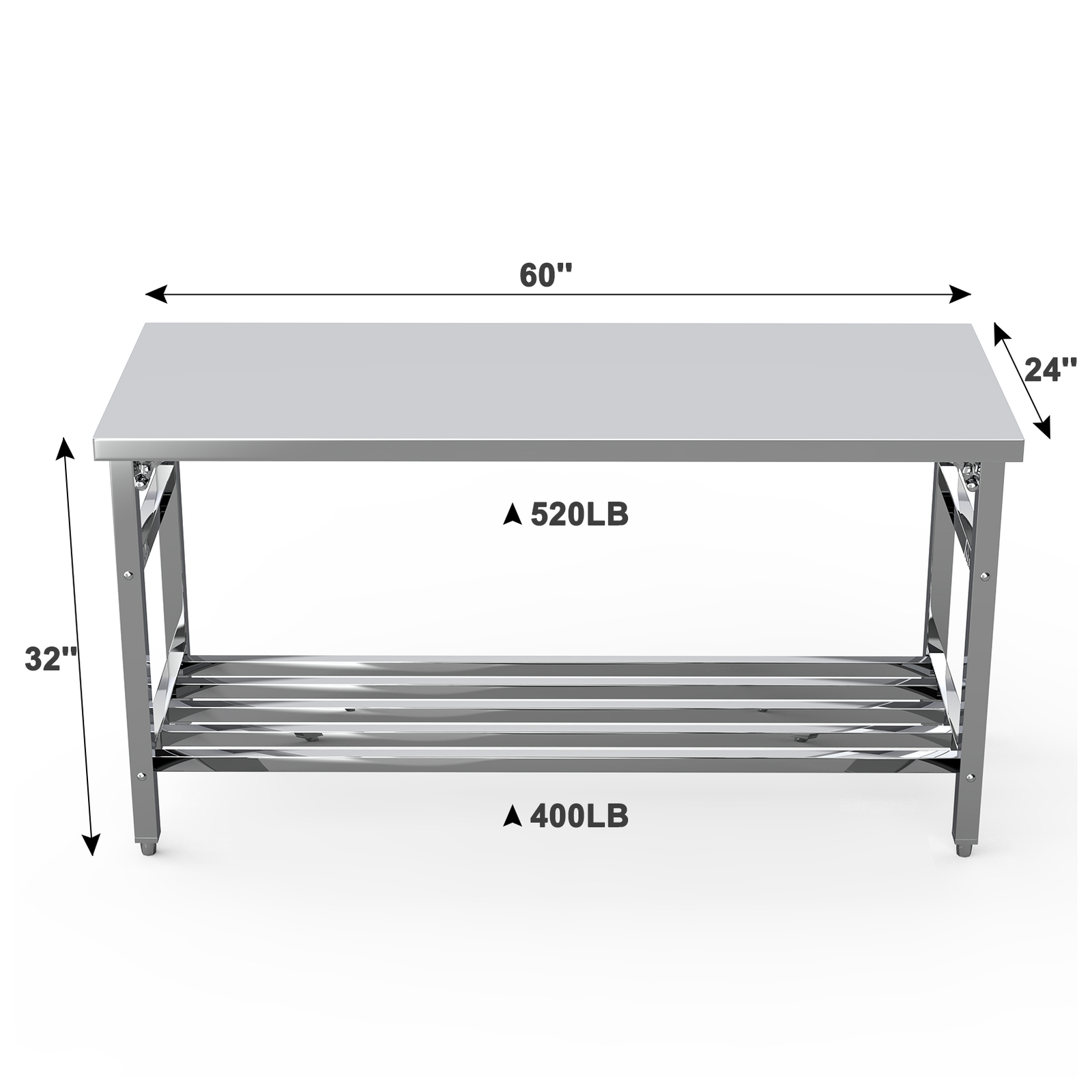 Stainless Steel Work Table 24"x60" Folding Commercial Prep Table with Undershelf