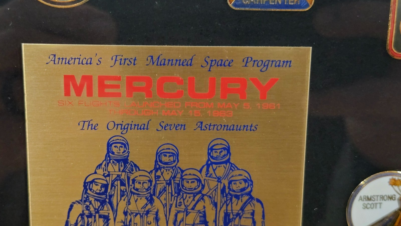 rare Wesco framed collection of NASA Mercury - Gemini insignia pins