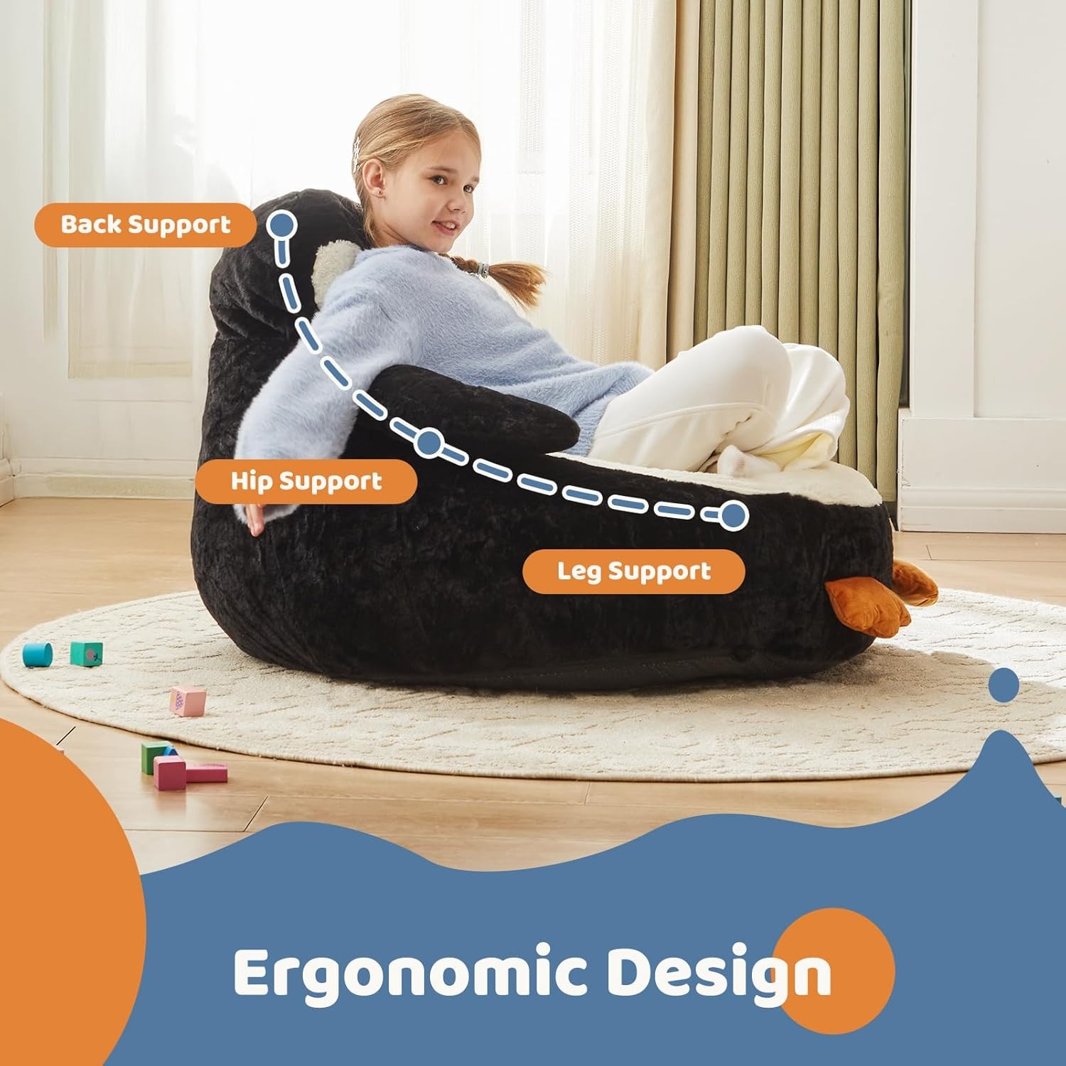 Penguin Kids Bean Bag Chair,33 Inch,Animal Child Lovely Bean Bag Sofa,Kids Gift