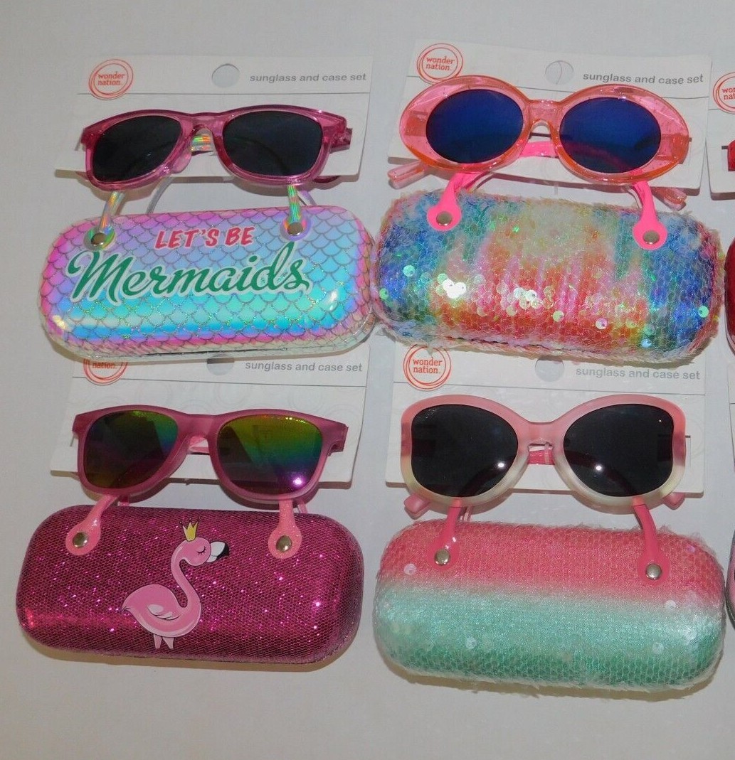 Girls Kids Sunglass and Case Set Pink Sparkly Glitter Mermaid