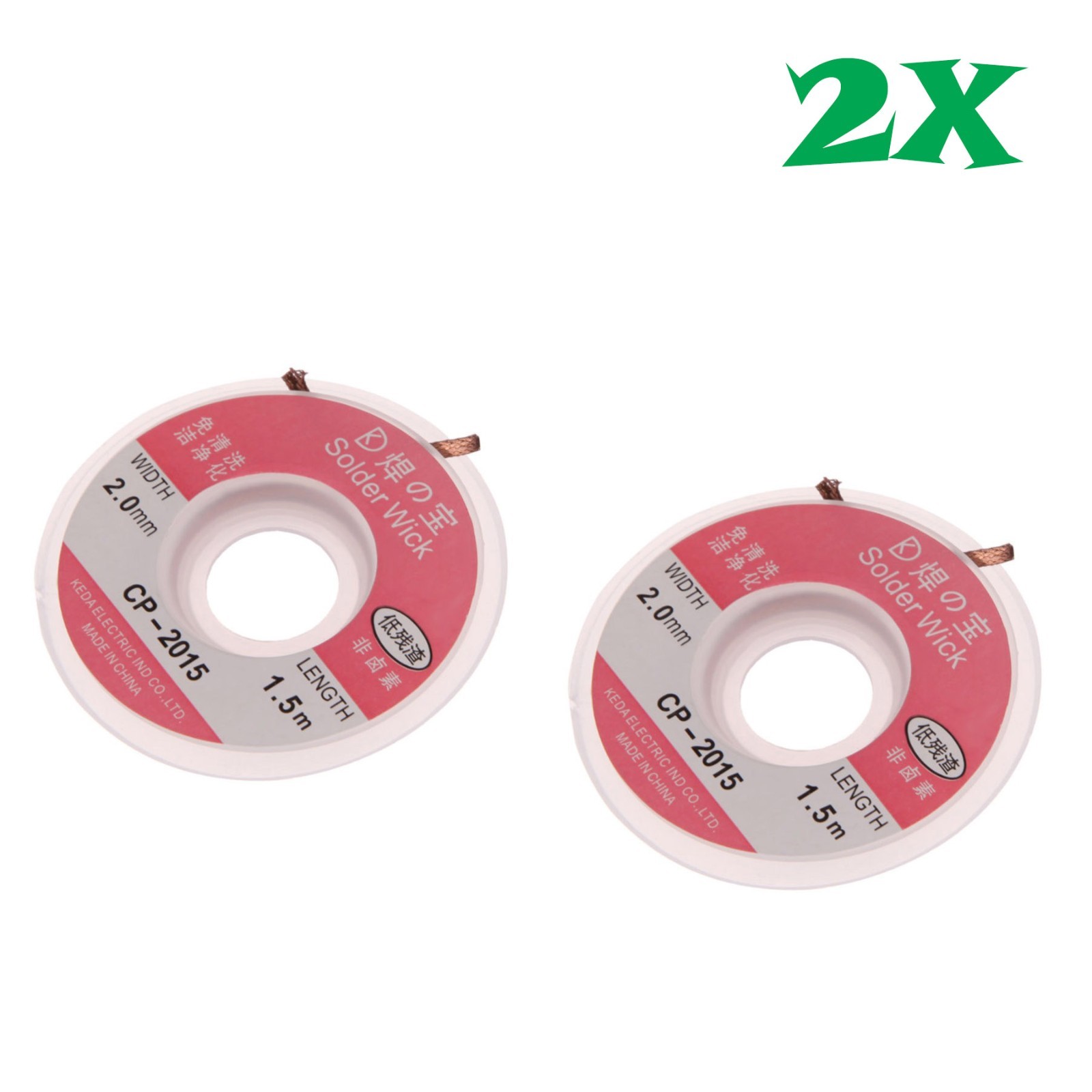 2 Rolls 2mm x 5ft Desoldering Braid Wick Solder Remover w/ No Residue Rosin Flux