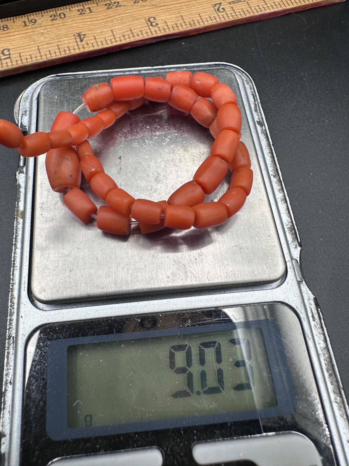 UNDYED Antique BEAD CORAL salmon VTG Mediterranean TIBETAN Japan Mala dZi Chung