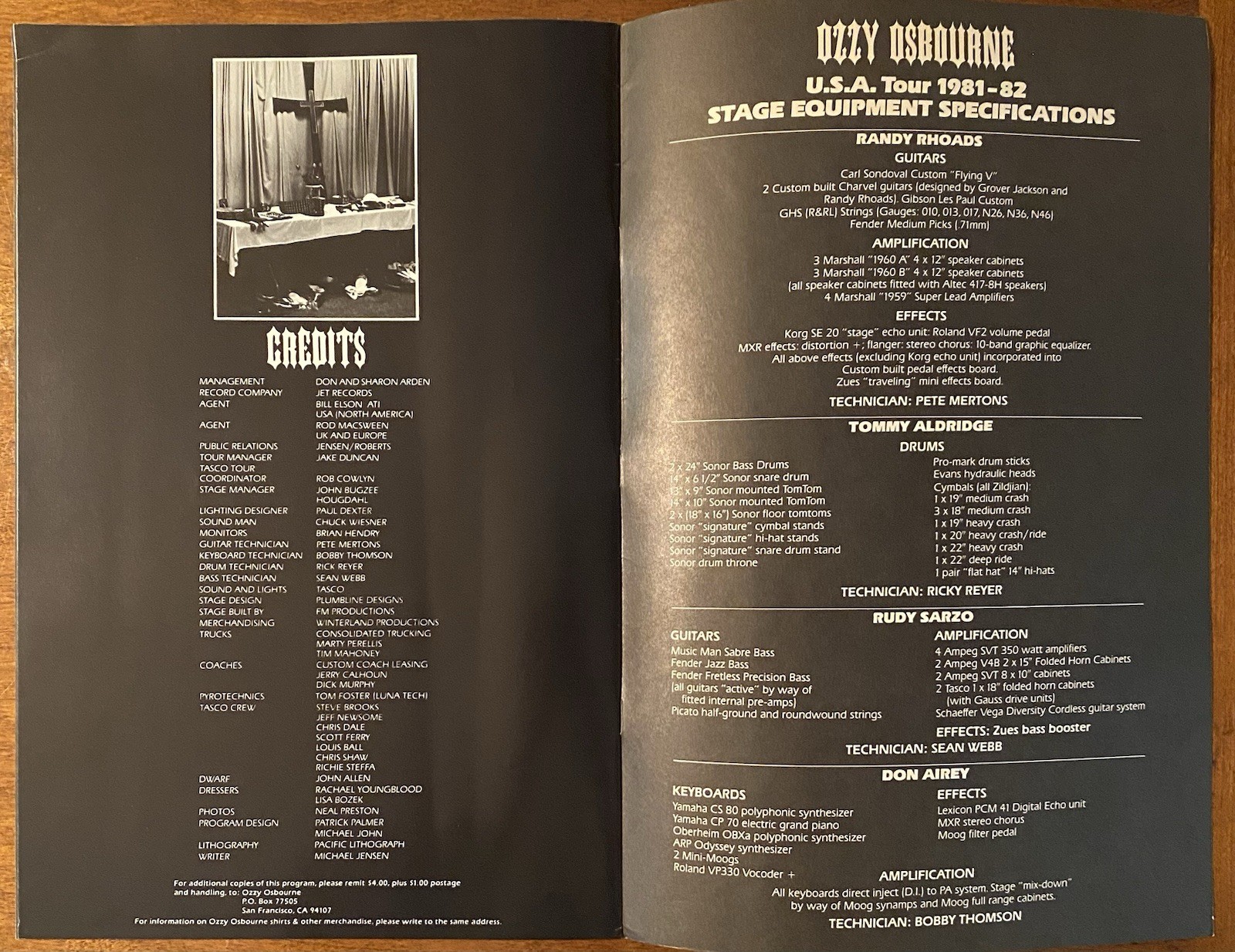 OZZY OSBOURNE Diary Of A Madman 1981-82 US Tour CONCERT PROGRAM Randy Rhoads