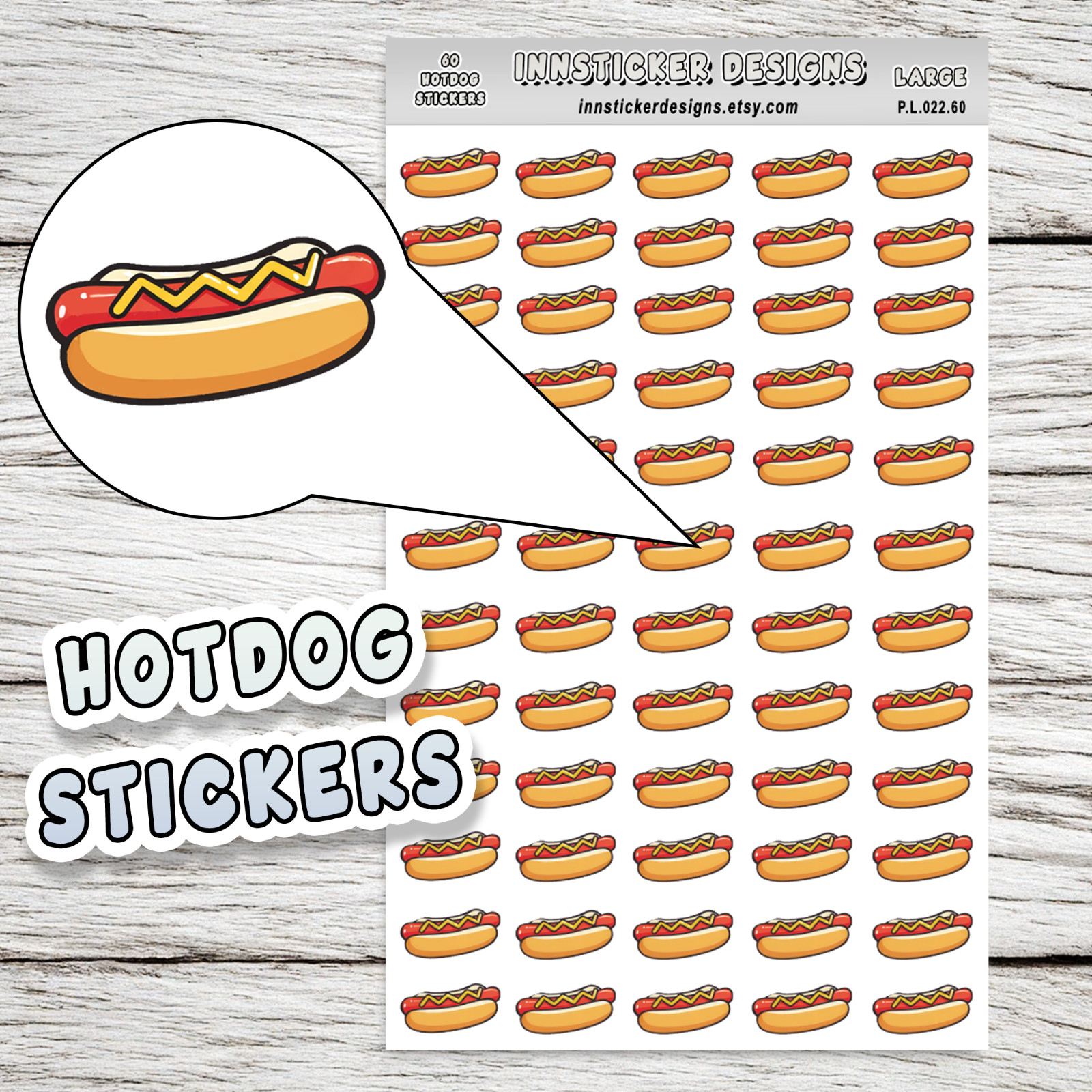 Hotdog Stickers,  Mini Icon Food Planner stickers, Journals, Scrapbooks