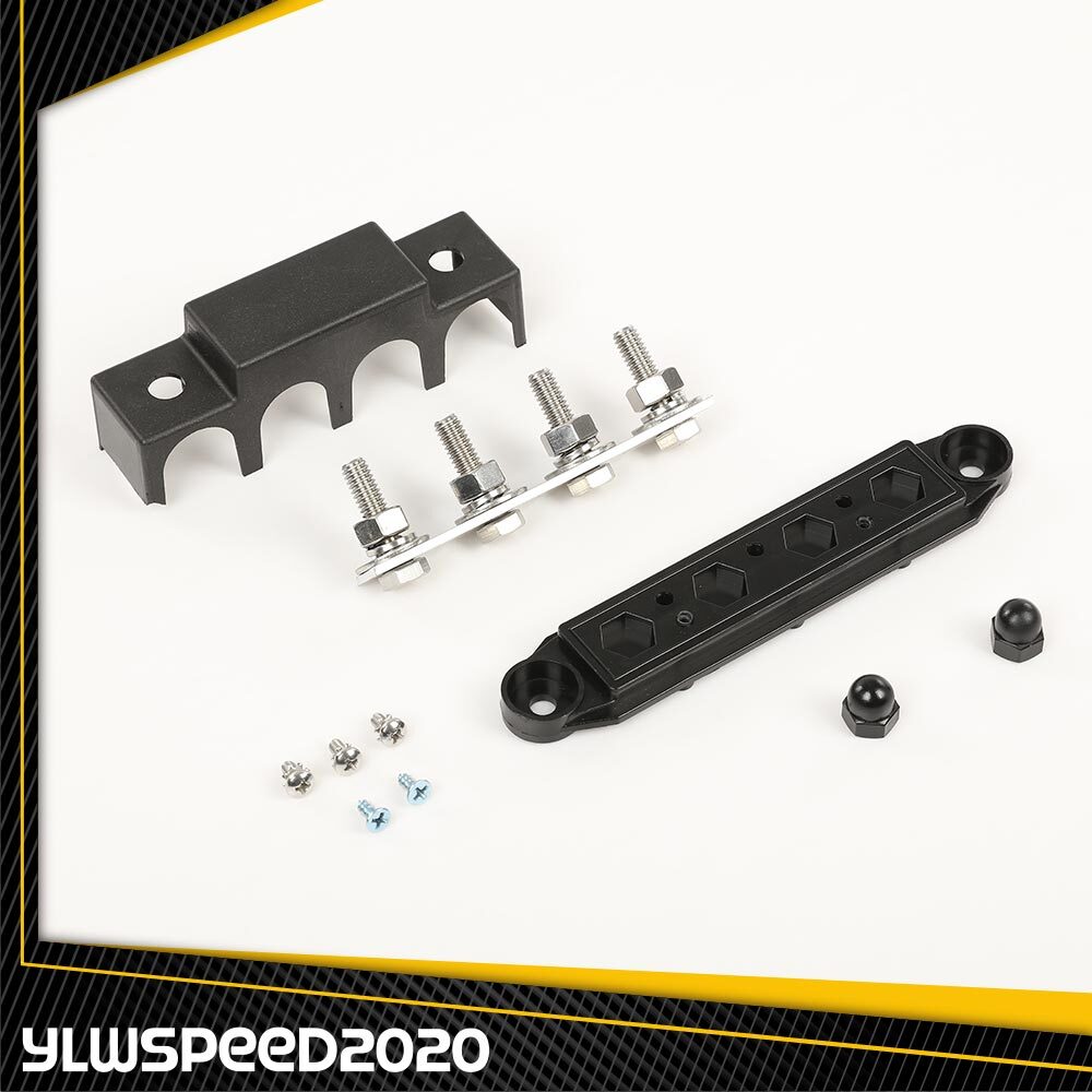 4 Post Busbar Power Ground Distribution block 12V 250A W/ Cover 5/16" Black