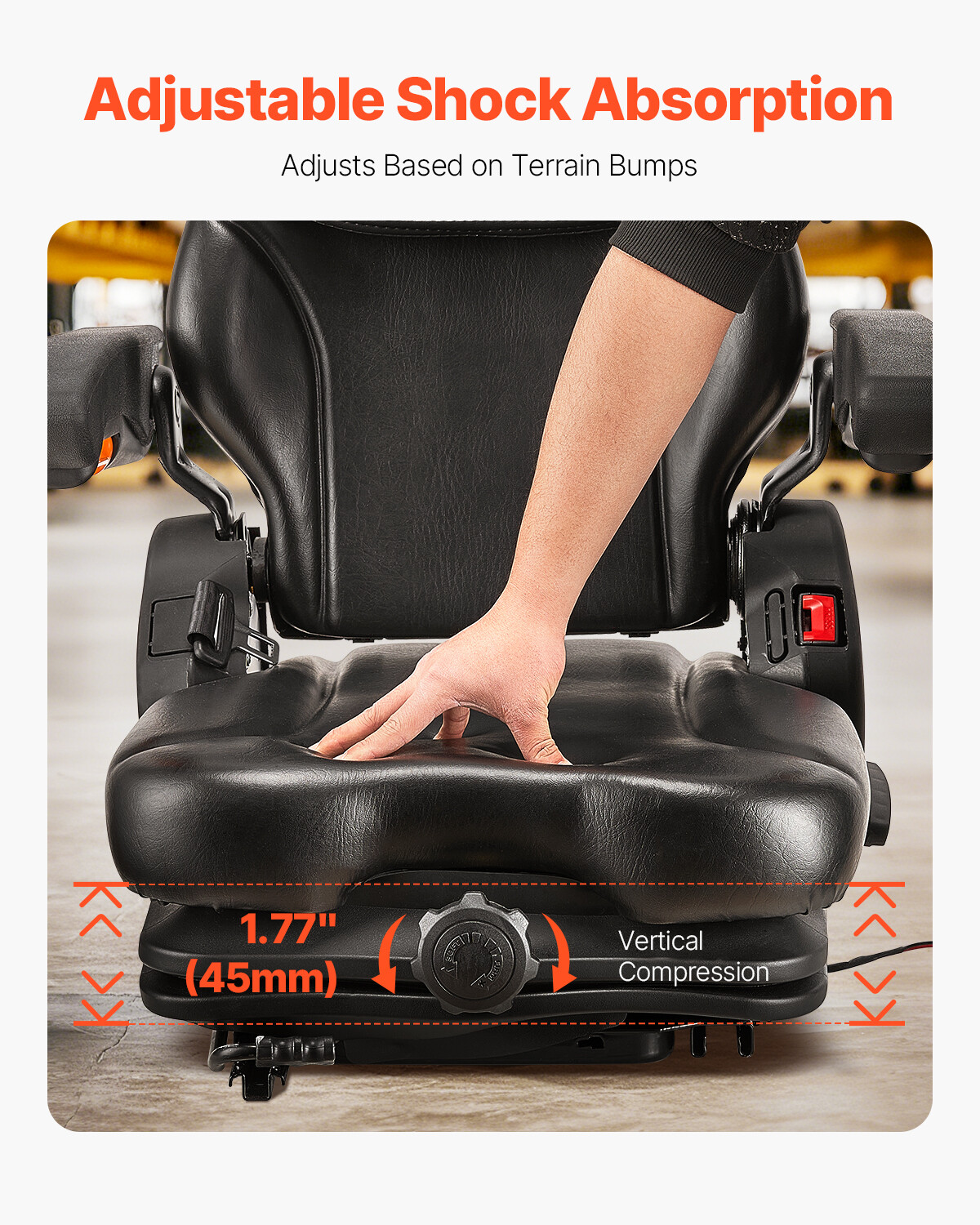 Forklift Seat Tractor Suspension Seat Fold Down Adjustable Back & Headrest