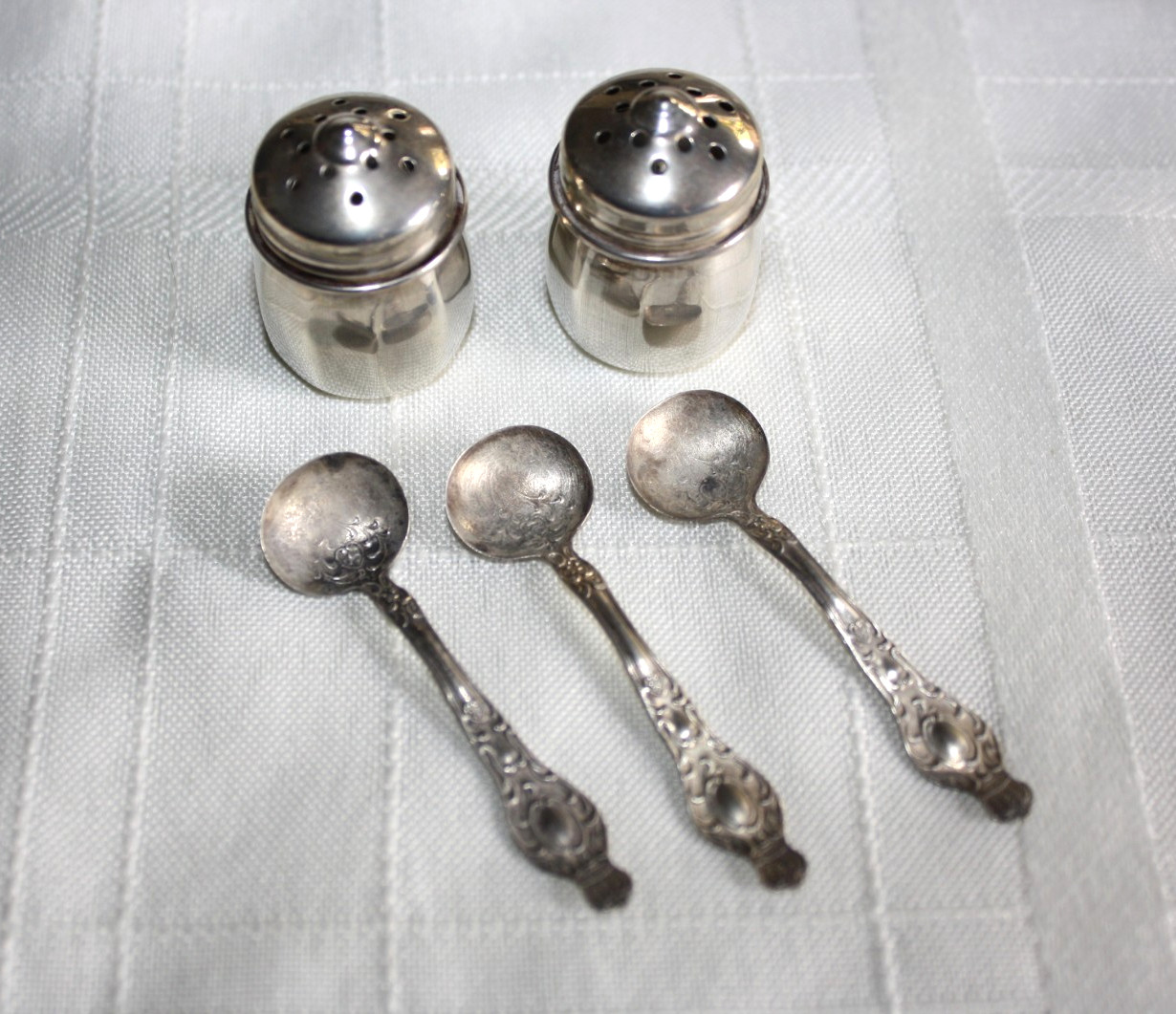 Vintage 3 Sterling Silver Salt Cellar Dipping Spoons/Mini Salt Pepper Shakers