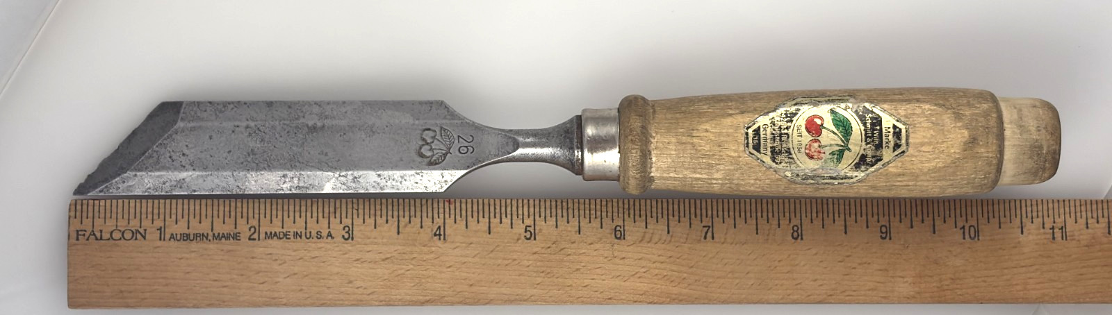 Two Cherries Kirschen #26 skewed bevel edged chisel, used